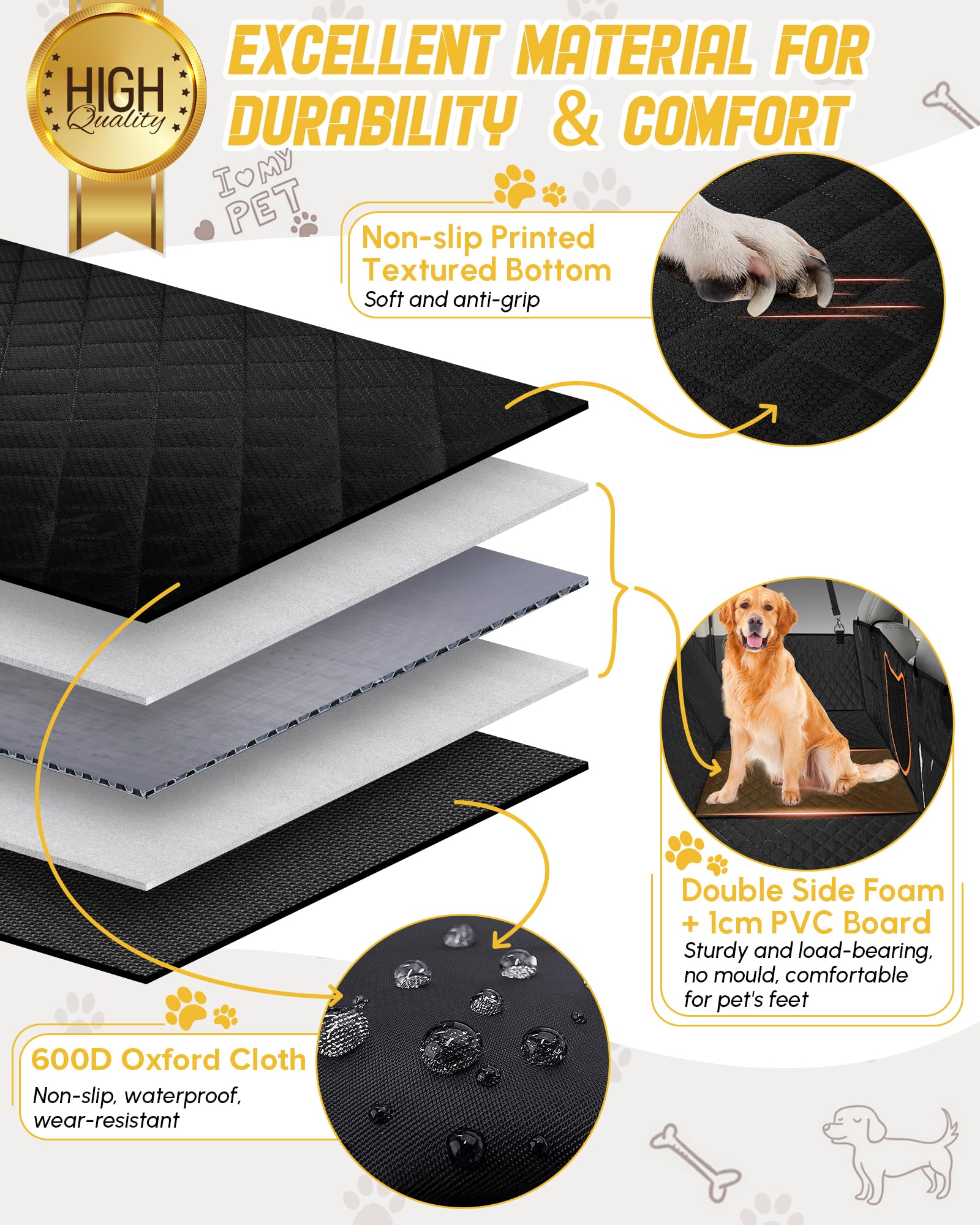 Angooni Xl Dog Backseat Extender For Trucks - Hard Bottom 400Lbs Load, Heavy-Duty Backseat Dog Hammock, Non-Slip & Waterproof Do