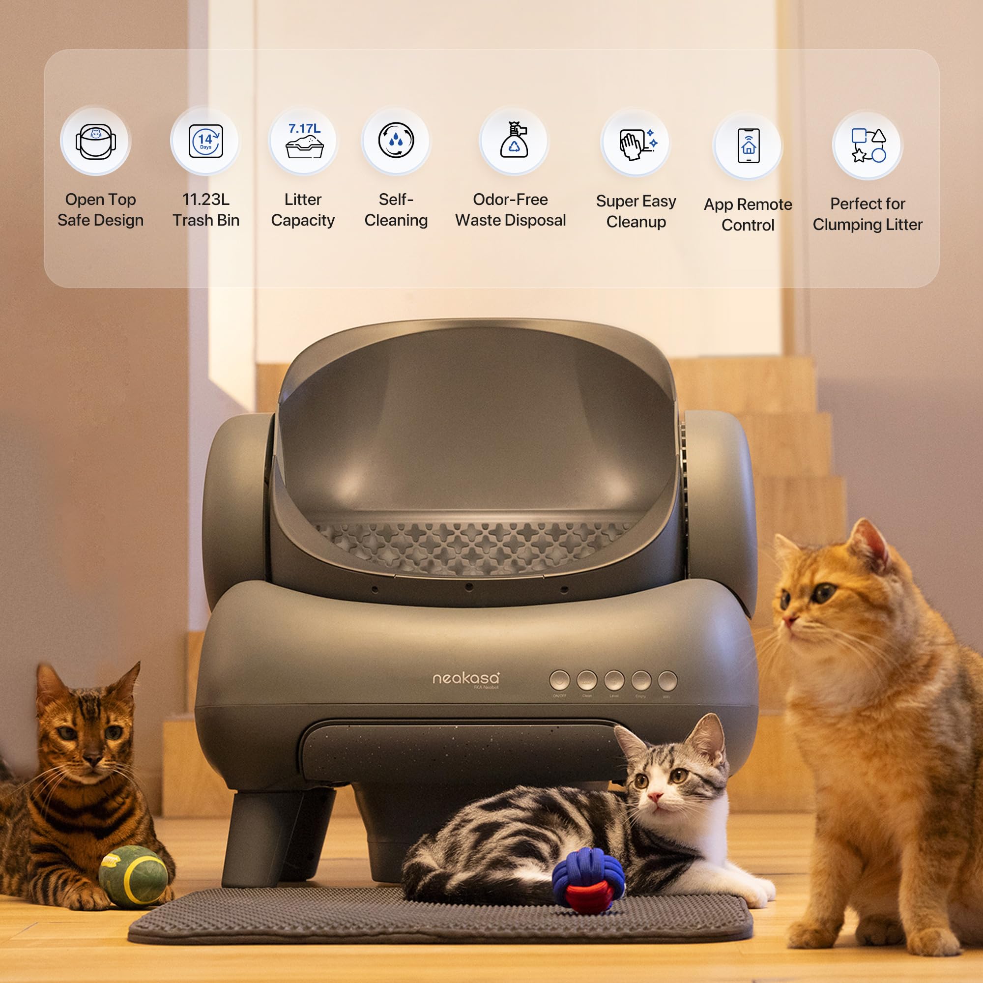 Neakasa M1 Open-Top Self Cleaning Cat Litter Box, Automatic Cat Litter Box with APP Control, Odor-Free Waste Disposal Includes T