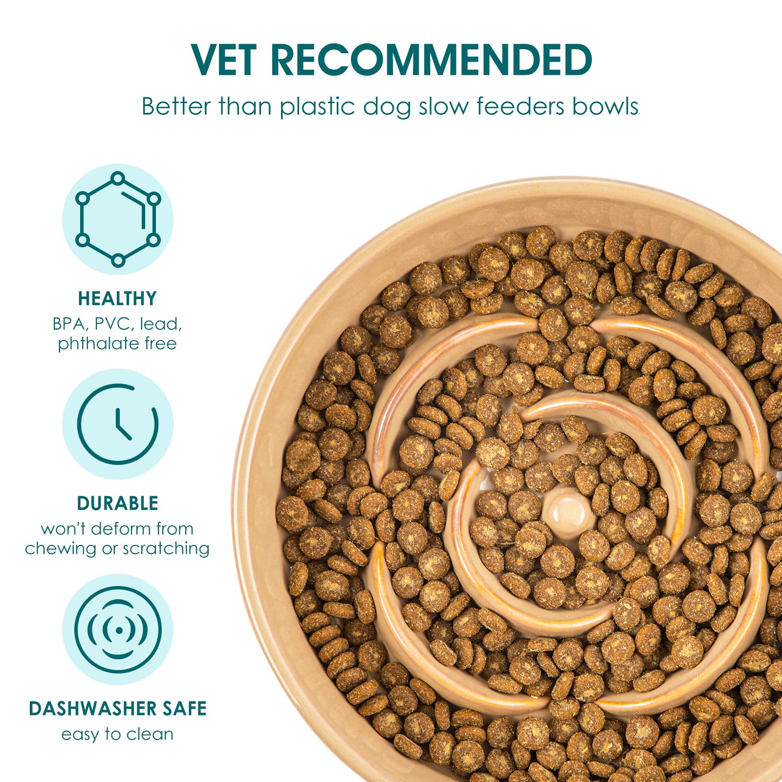 vancasso Slow Feeder Dog Bowl, 1.5 Cups Ceramic Slow Feeder for Medium Breed, Puzzle Maze Dog Food Bowl for Fast Eater, Khaki