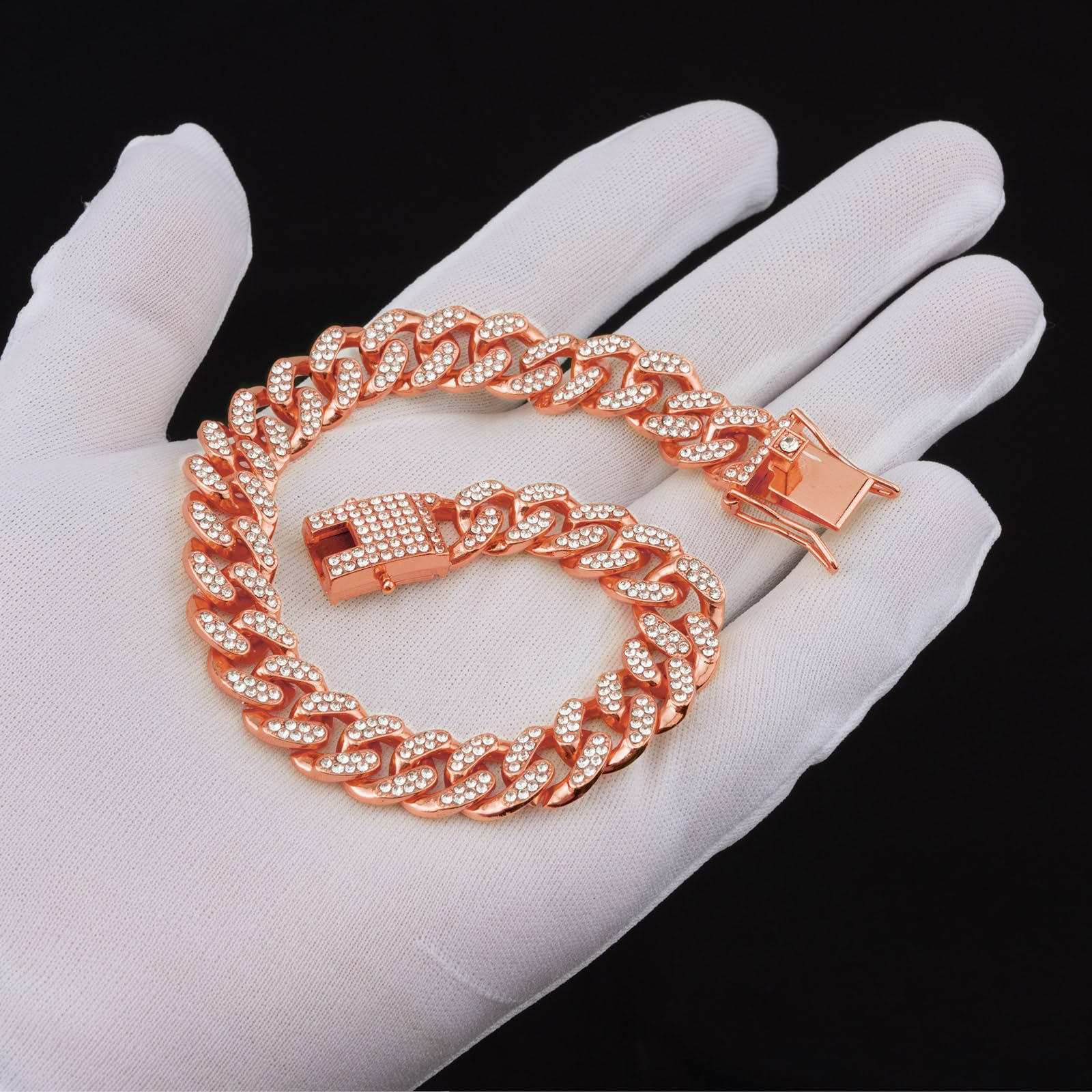 Rosegold Dog Chain Diamond Collar Walking Metal Chain Collar With Secure Buckle, Pet Cuban Style Collar Jewelry Accessories For