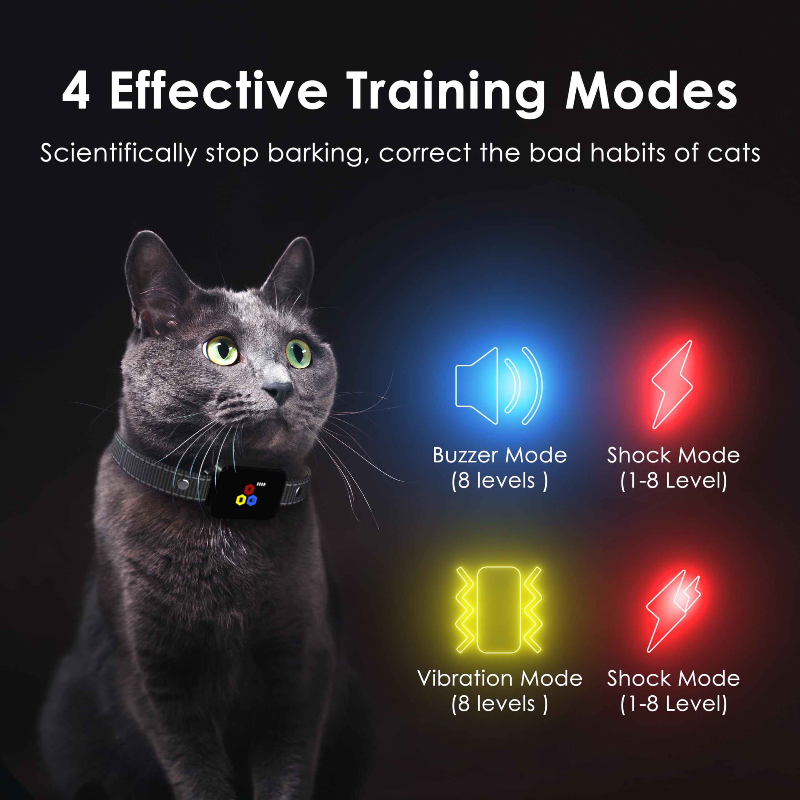 Cat Training Collar Cat Bark Collar With Remote Electric Cats Shock Collar 3300Ft Ip67 Waterproof 3 Training Modes Beep Vibratio