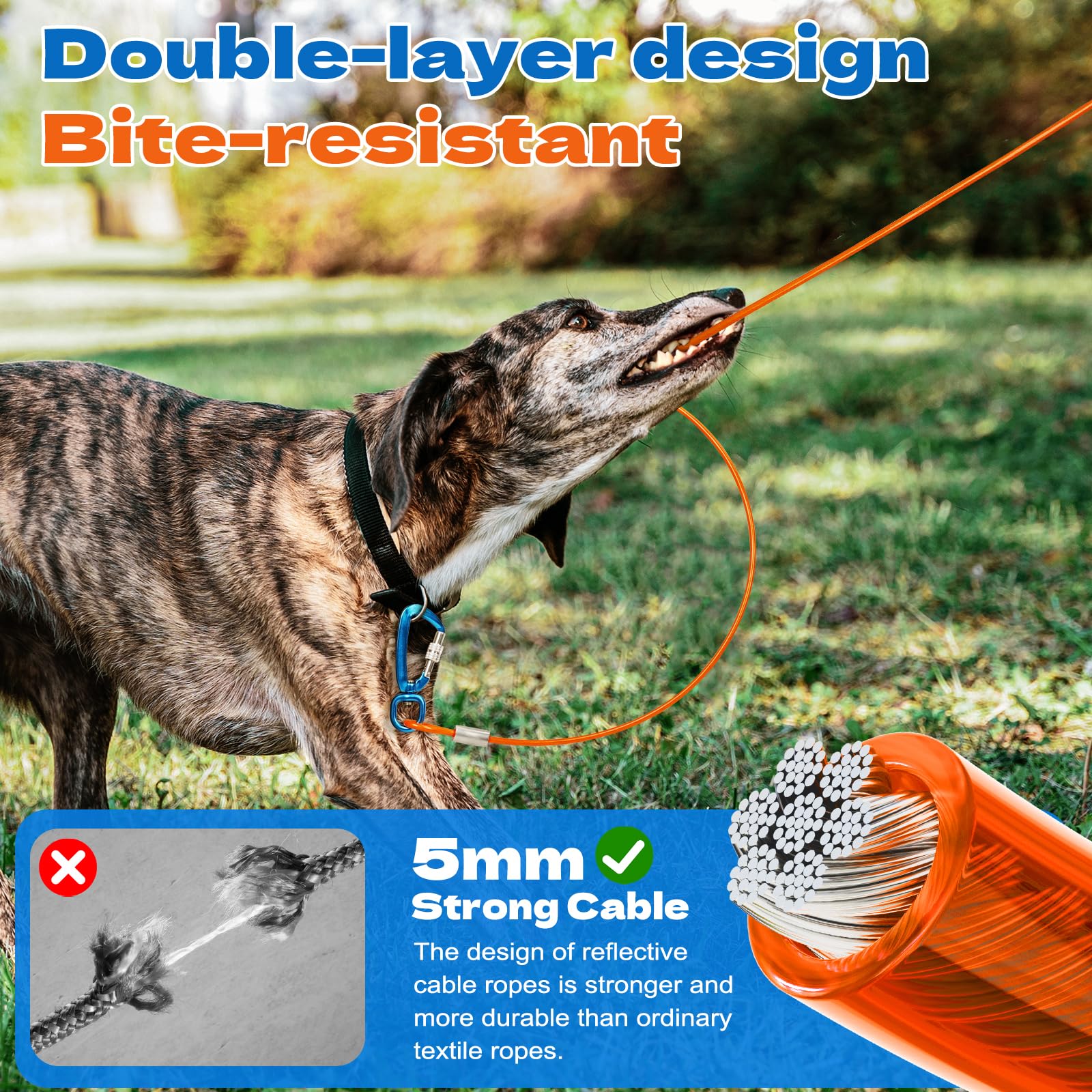 Dog Runner For Yard Large Dog Heavy Duty 75Ft With Double Shock Absorbers Tangle-Free Aerial Trolley System For Large Dogs Up To
