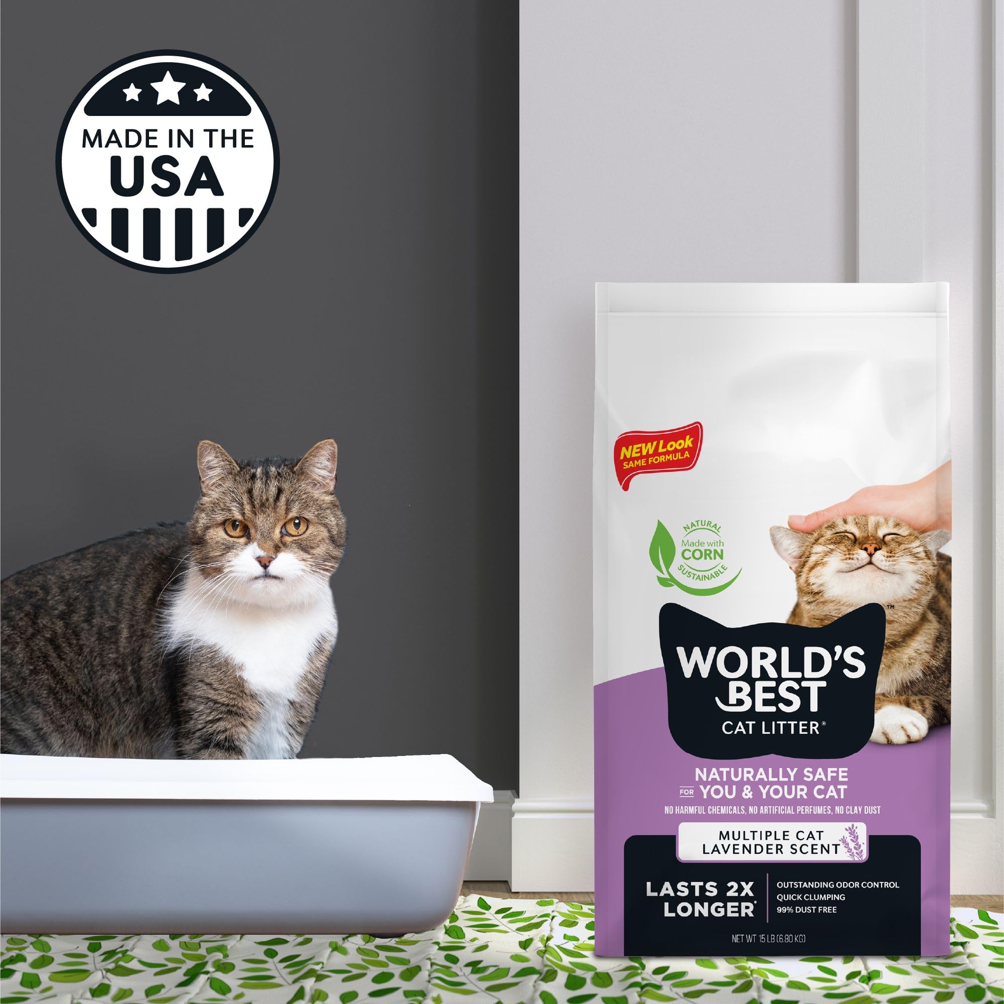 World'S Best Cat Litter Multiple Cat Lavender Scented 8-Pounds - Natural Ingredients, Quick Clumping, Flushable, 99% Dust Free &
