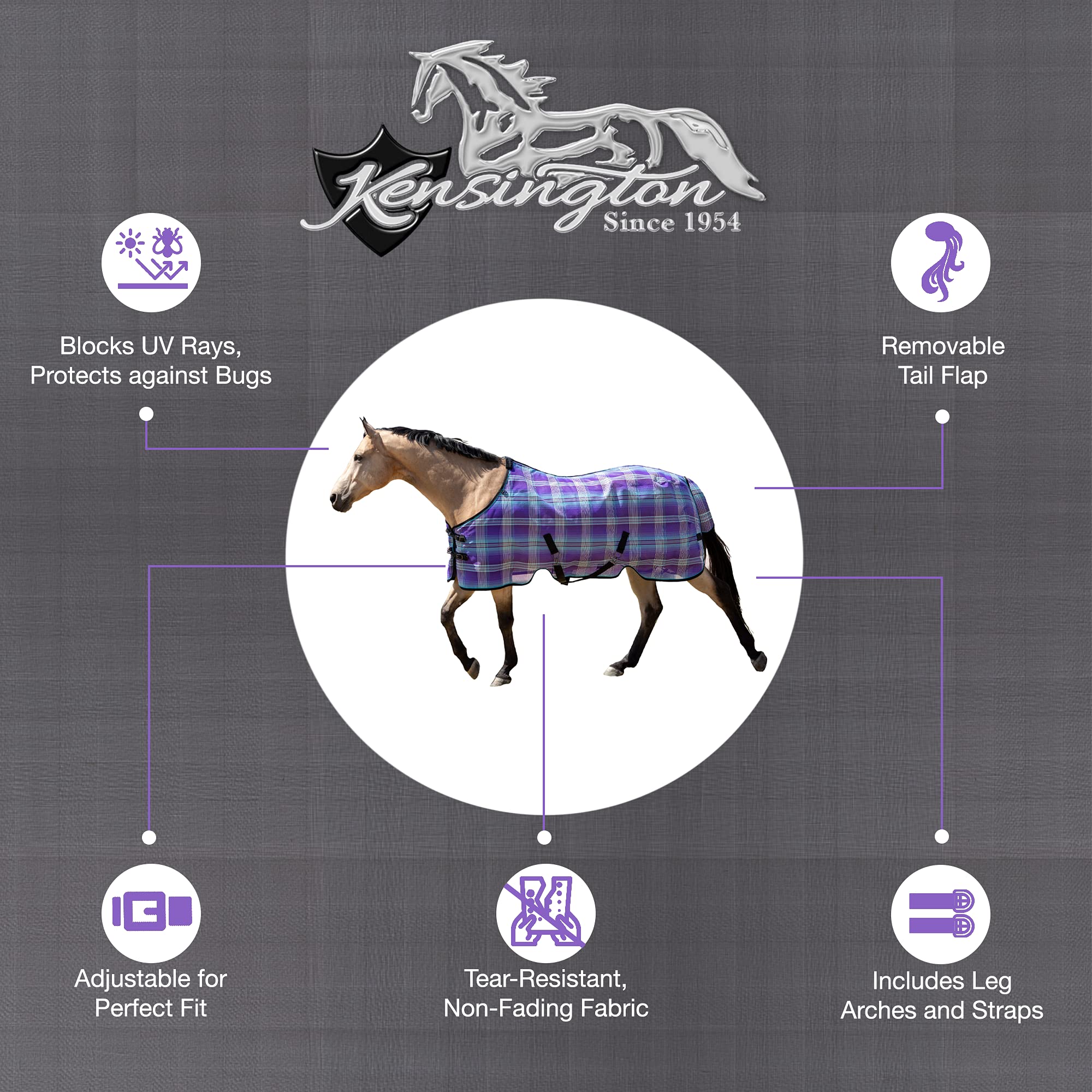 Kensington Breathable And Uv Protective Sheet Surefit All Season Protection For Horse - 84'', Lavender Mint