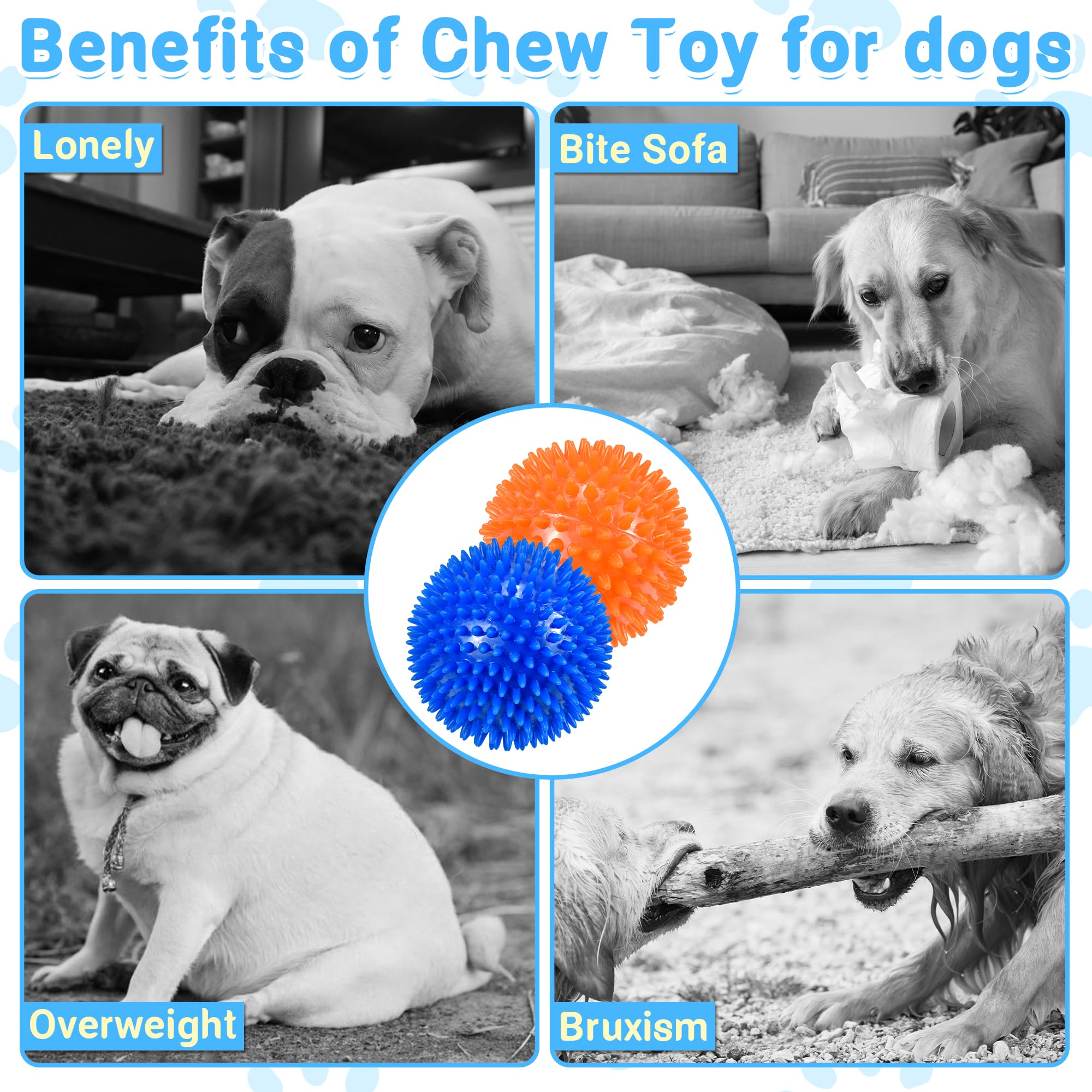 Ousiya Dog Balls 4.5 '' Squeaky Dog Balls for Large Dogs Spikey Dog Ball for Aggressive Chewers Heavy Duty Teething Medium Durab