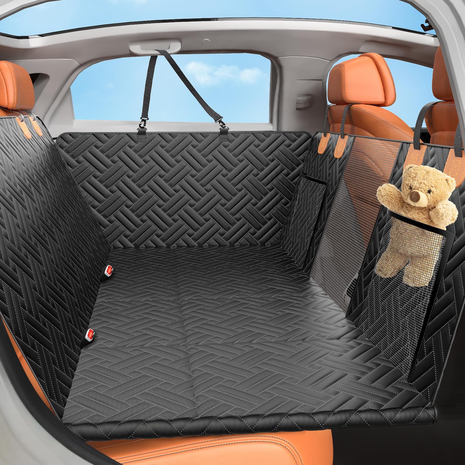 Lehni Back Seat Extender For Dogs,Hard Bottom Car Seat Cover For Dogs With Mesh Window,Waterproof Backseat Pet Cover Hard Bottom