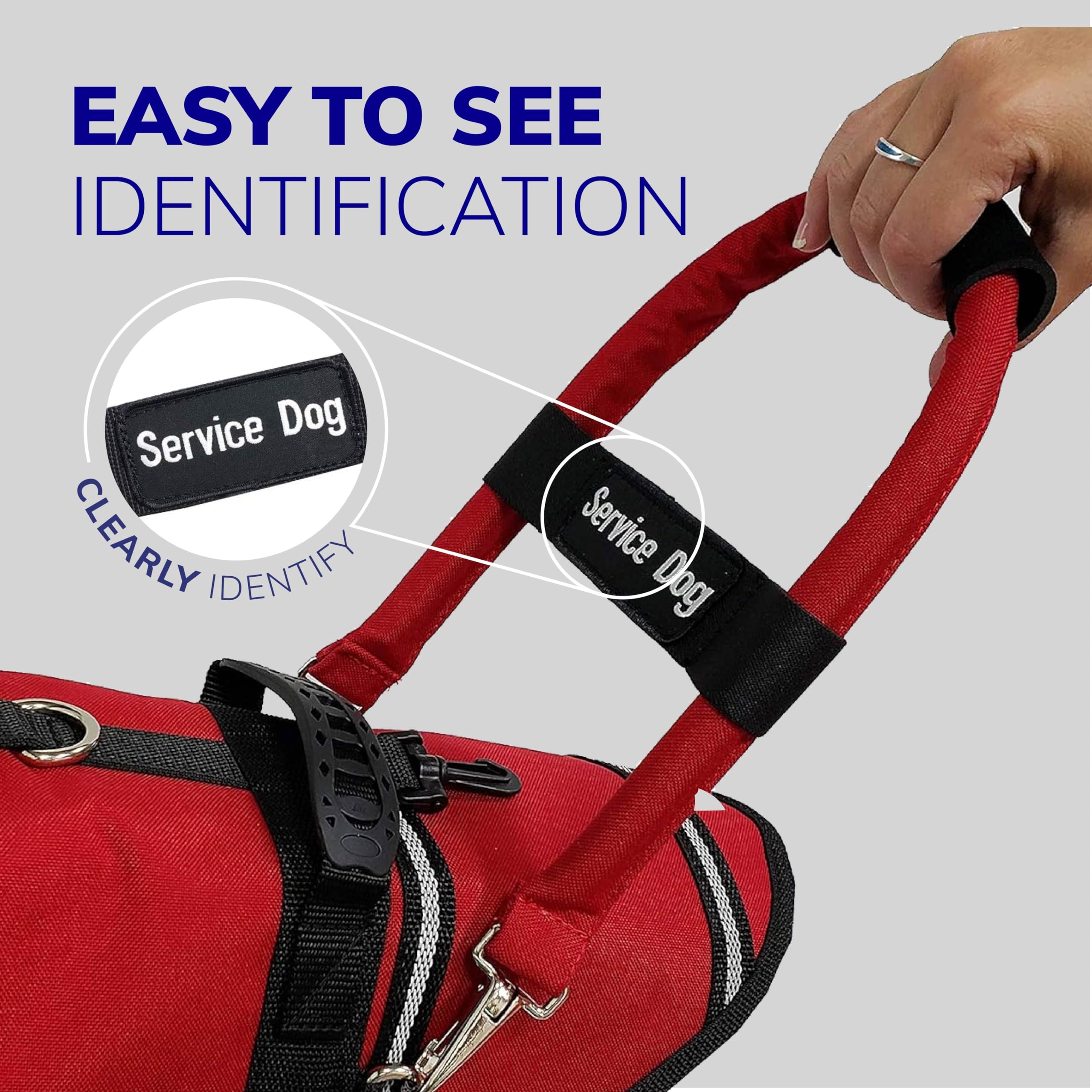 Activedogs Bridge Handle For Service Dog Vest & Harnesses - Extra Padded Cordura 12' Handle With Neoprene Grip & Elastic Service Dog Id Patch Band - Red