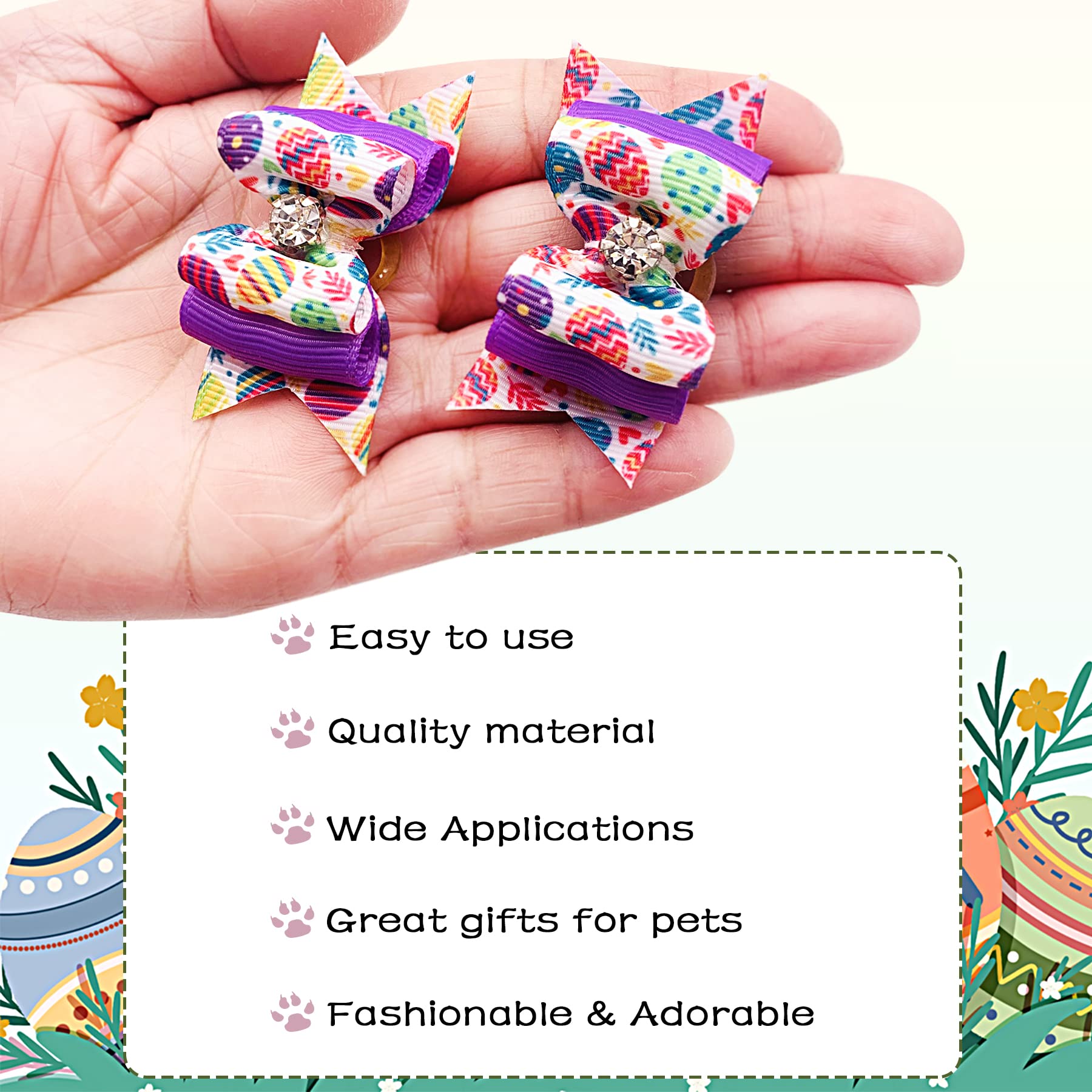 Pet Show 20Pcs Easter Small Dog Hair Bows With Rubber Bands For Medium Dogs Bunny Rabbits Puppies Cats Kittens Rabbits Yorkie To