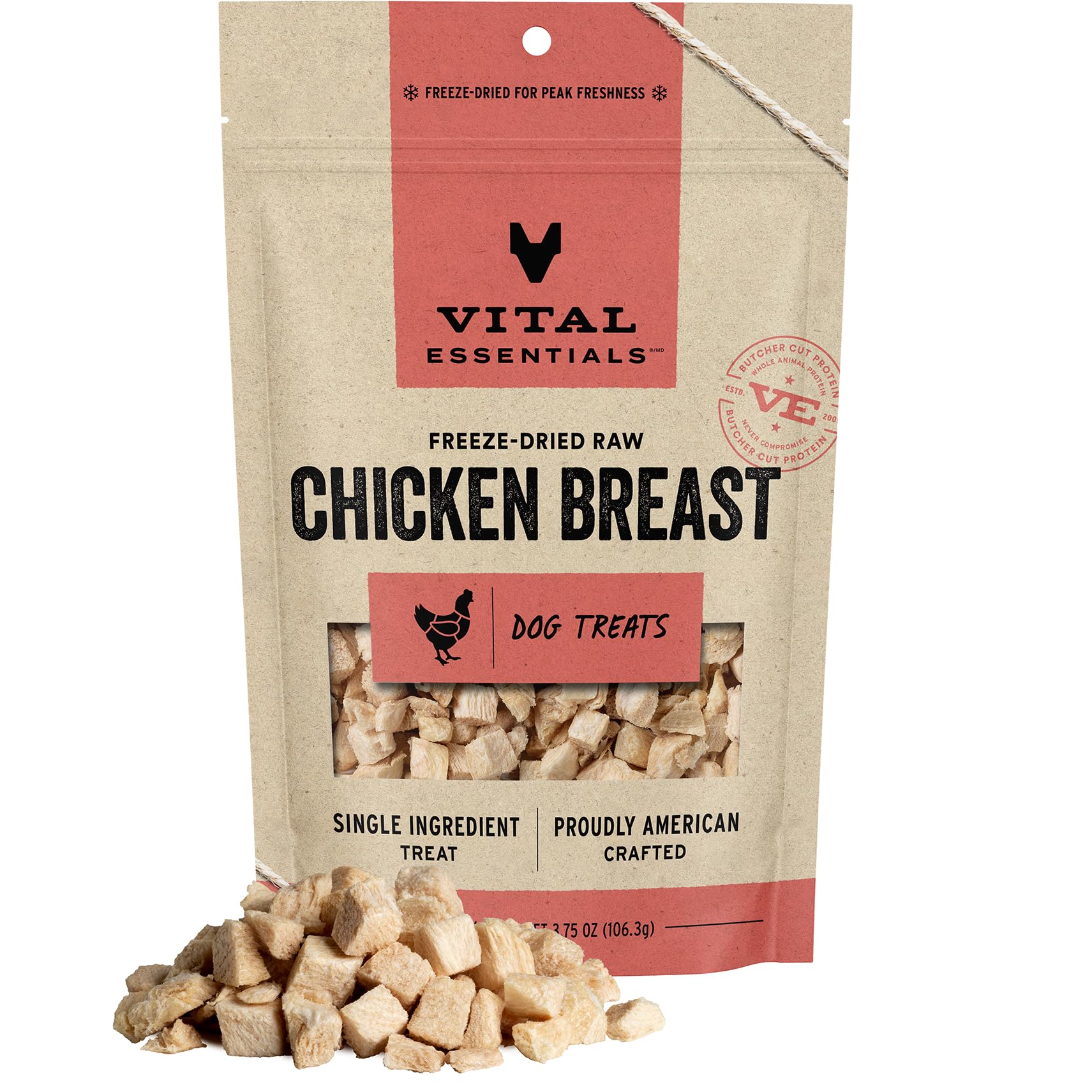 Vital Essentials Chicken Breast Dog Treats, 3.75 oz | Freeze-Dried Raw | Single Ingredient | Premium Quality High Protein Traini