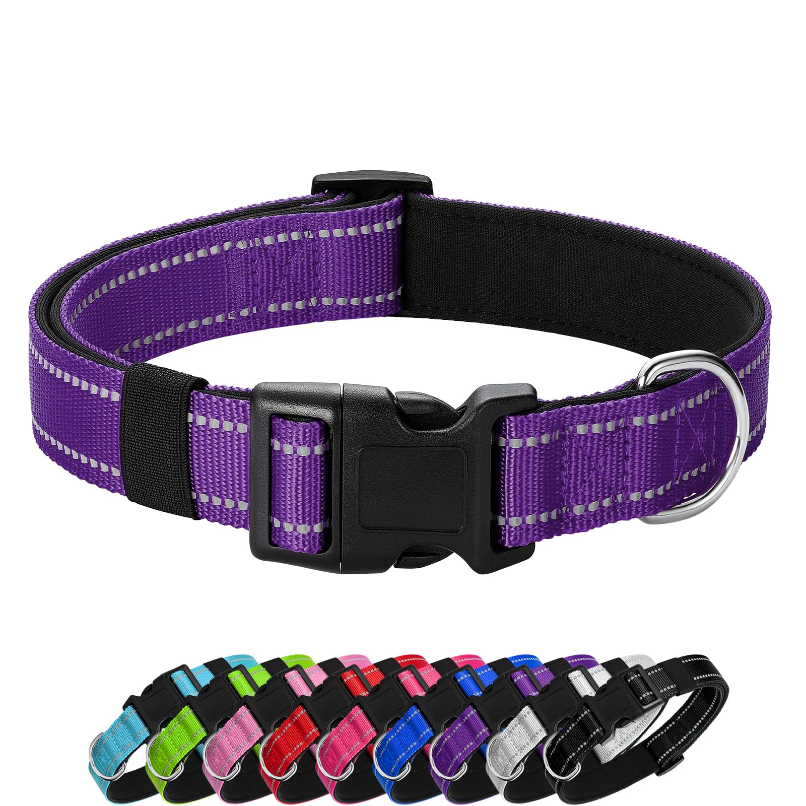 Penseepet Reflective Dog Collar Padded With Soft Neoprene Breathable Quick Release Basic Dog Collars For Puppy Small Dogs Girl Purple