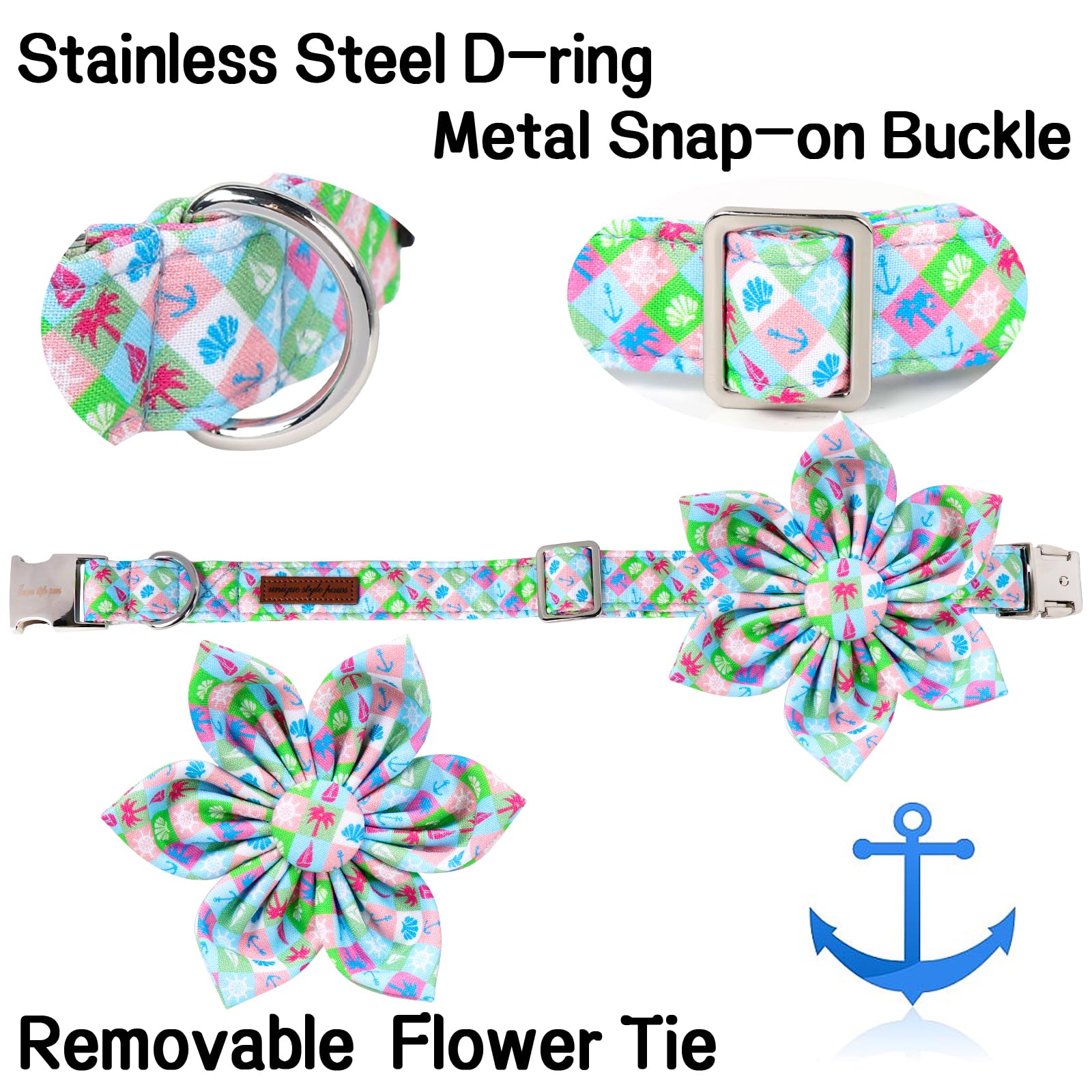 Unique Style Paws Summer Dog Collar With Floral Bow,Cotton Blue Bow Tie Puppy Collar,Boat Pattern Dog Bow Collar For Small,Mediu