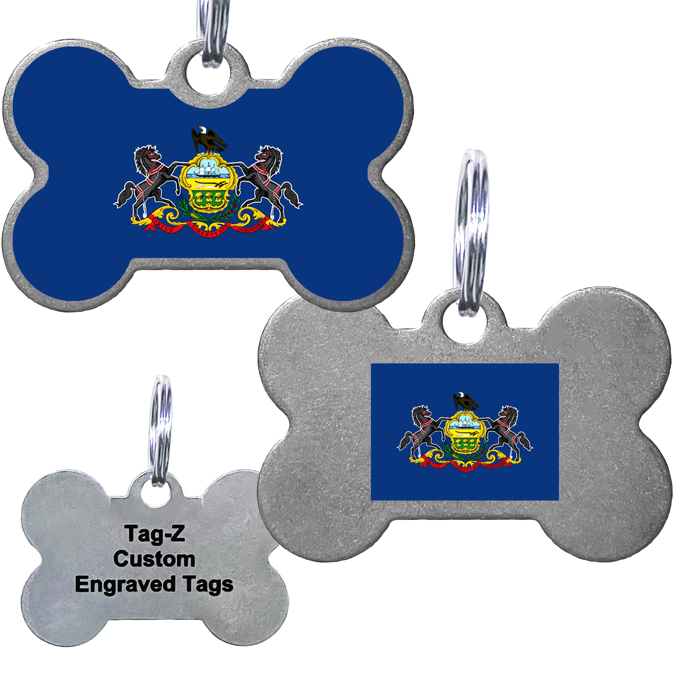 Pennsylvania Flag Pet Id Tags, Custom Printed And Laser Engraved Bone