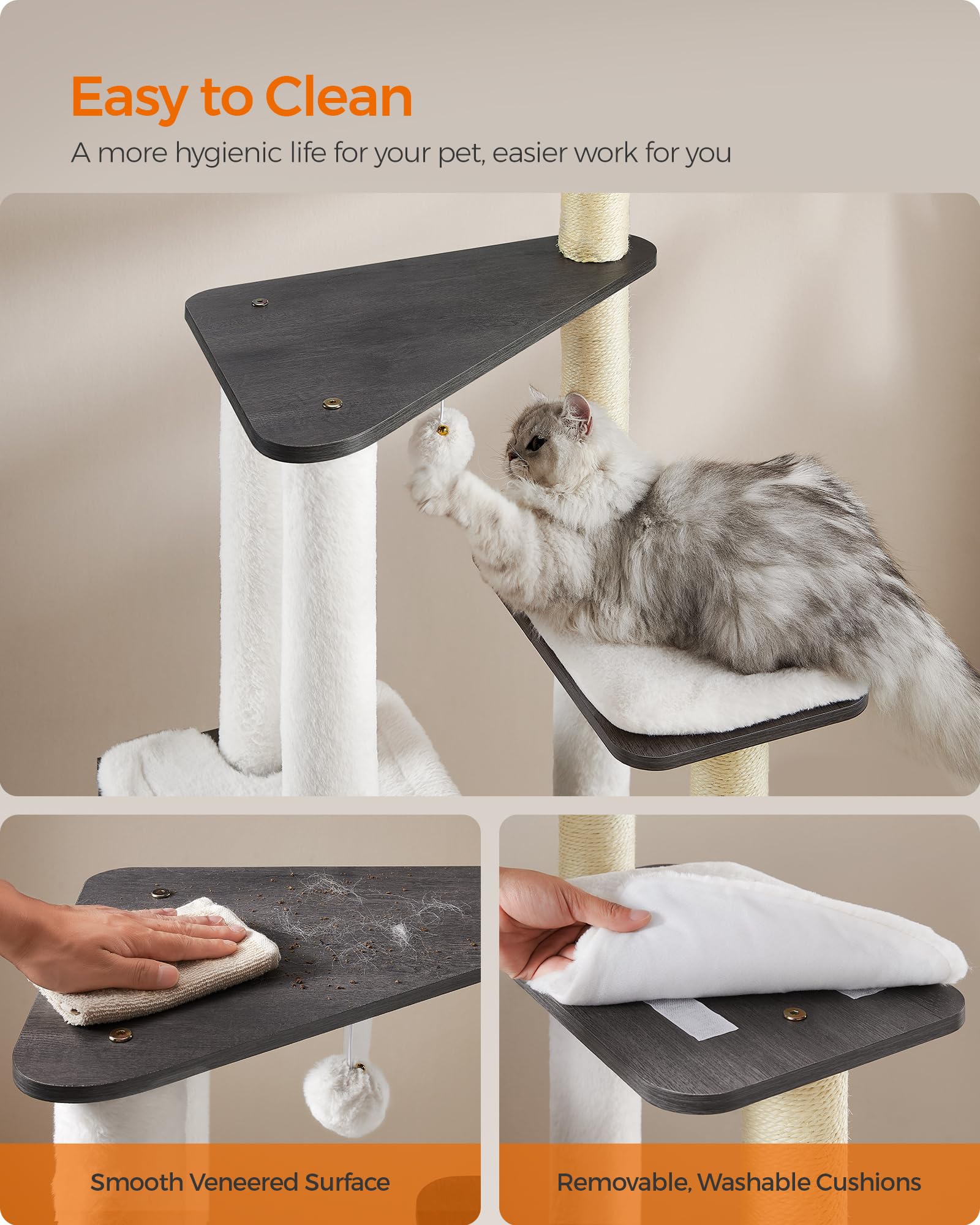 Feandrea WoodyWonders Cat Tree, 65-Inch Modern Cat Tower for Indoor Cats, Multi-Level Cat Condo with 5 Scratching Posts, Perch,