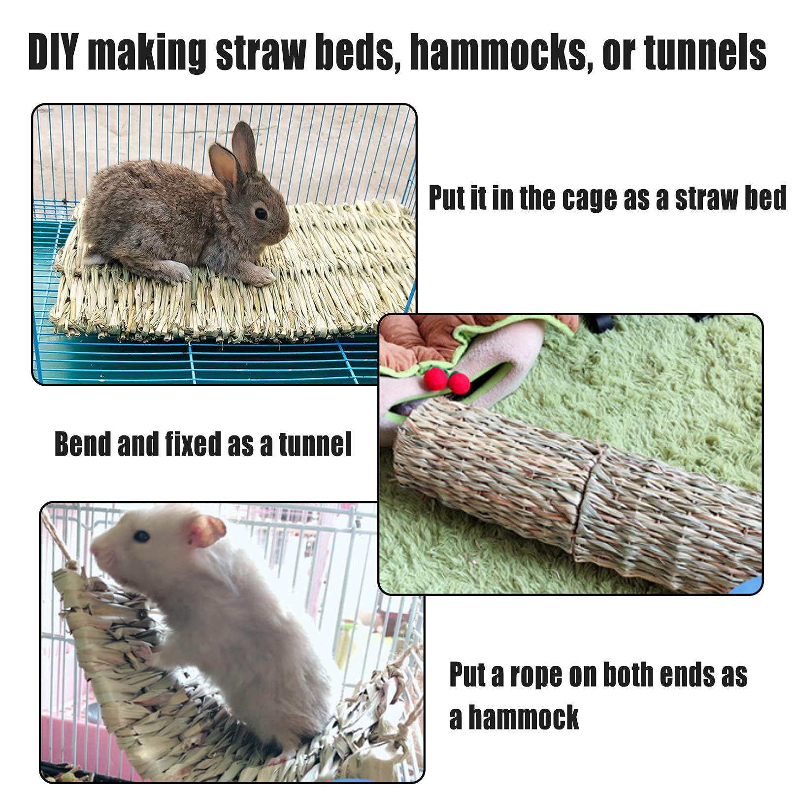 Hamiledyi Bunny Grass Mat Natural Woven Hamster Grass Bed Nest Small Animal Handmade Bedding Hay Mat Chewing Play Toy For Guinea Pig Chinchilla Rabbit Squirrel Hedgehog(6 Pack)