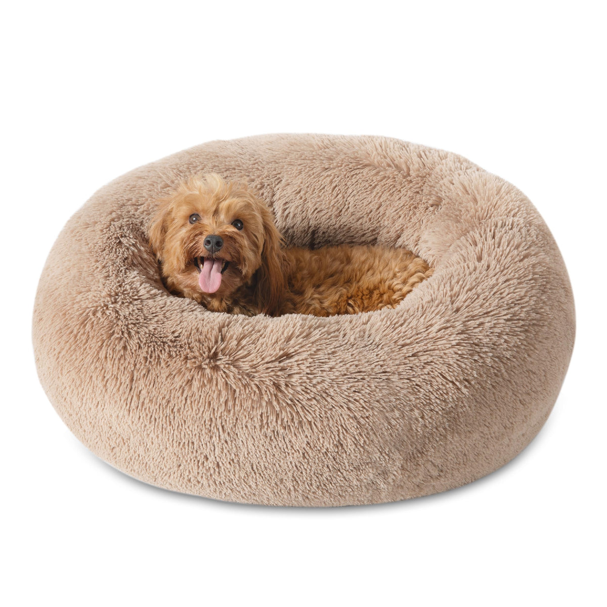 Bedsure Calming Dog Bed For Small Medium Dogs - Donut Washable Medium Puppy Bed, 27 Inches Anti-Slip Round Fluffy Plush Faux Fur