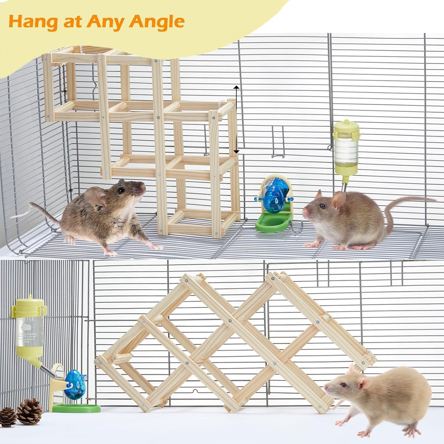Jevnd Wooden Rat Climbing Toys, Natural Pet Rat Cage Accessories Climbing Ladder, Fancy Rats Enrichment Toys Activities, Hanging