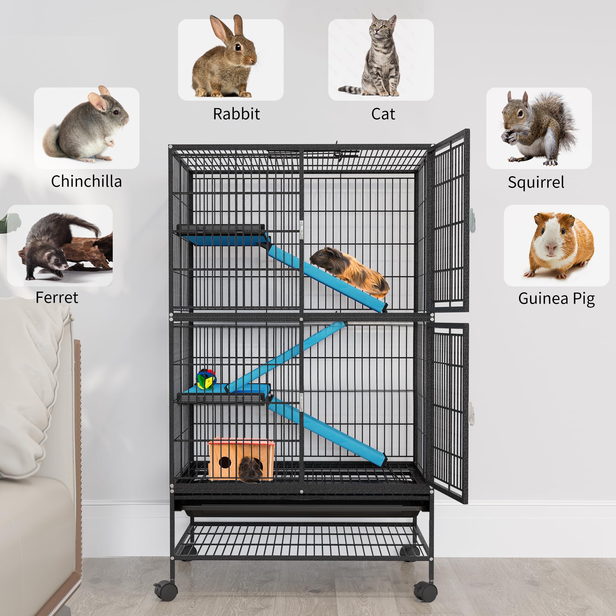 Yitahome Small Animal Pet Cage: 4-Tiers Metal Guinea Pig Cage For Adult Rats Ferret Chinchilla Large Hamster Indoor Critter Nati