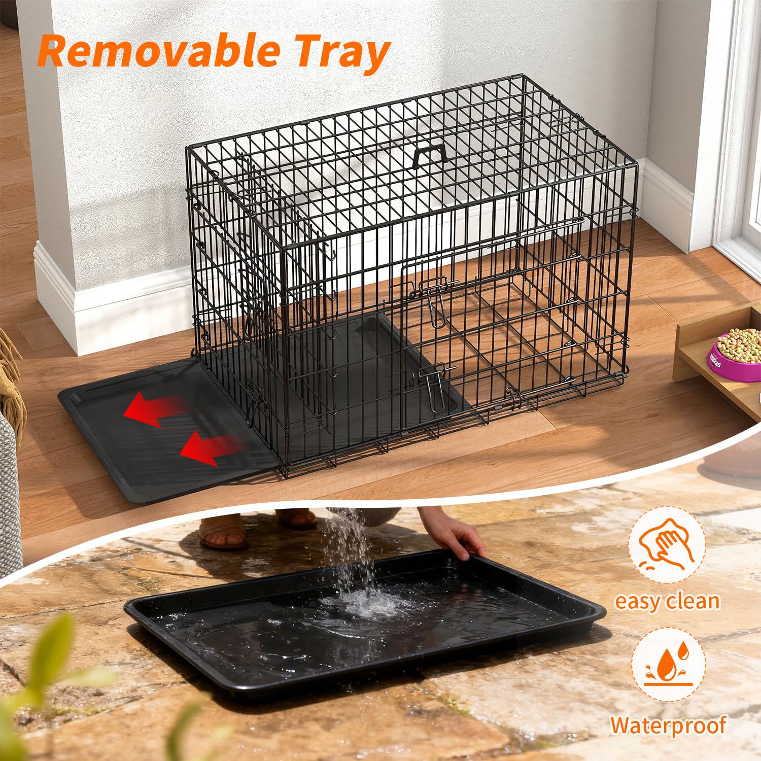 FDW Dog Crate 36-Inch Dog Cage Single Door Foldable Metal Kennel with Leakproof Tray Foldable Design Indoor Outdoor Use for Medi