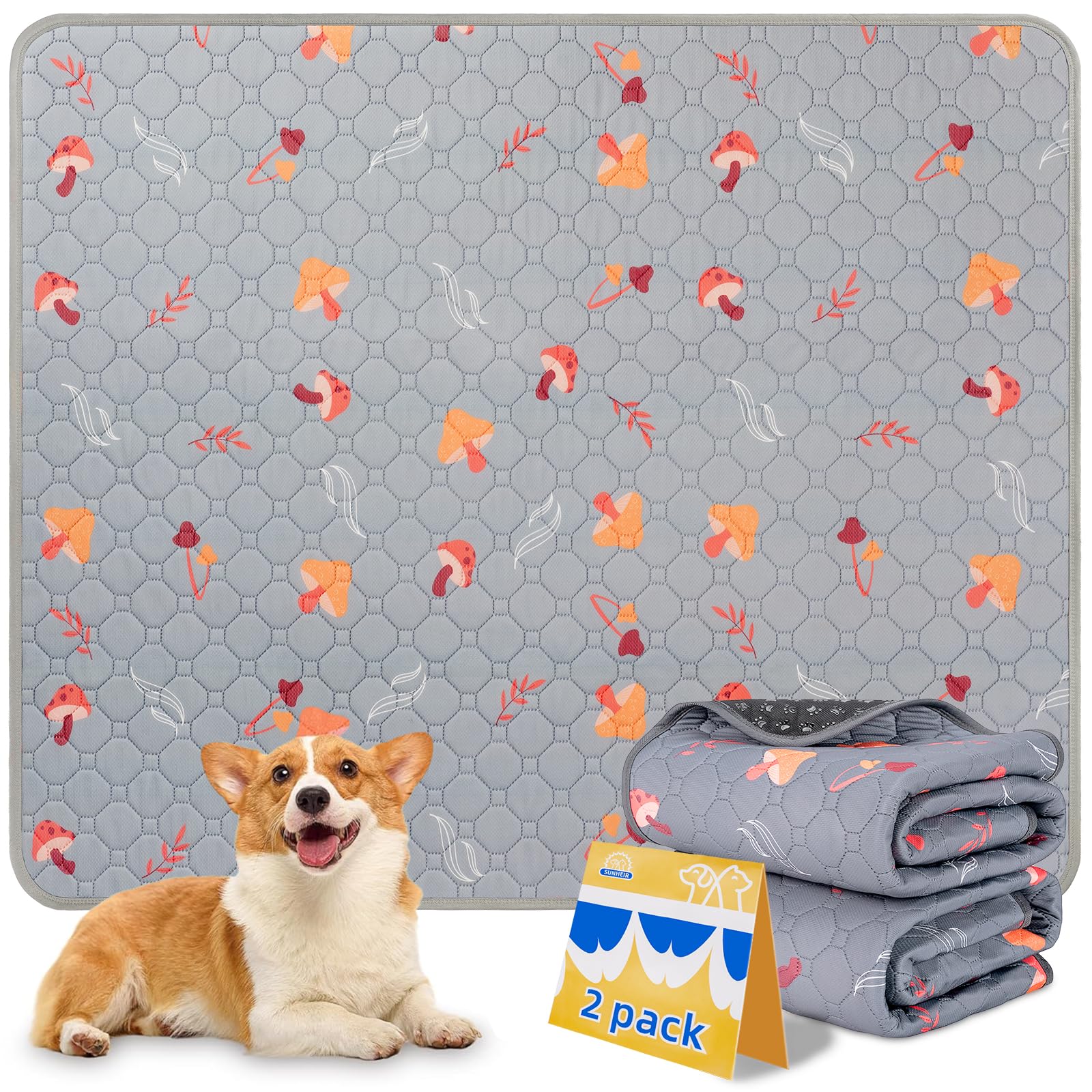 Washable Pee Pads For Dogs, 2-Pack Reusable Dog Pads Large Non-Slip Dog Pee Pads, Waterproof & Absorbent Pet Training Pads For P