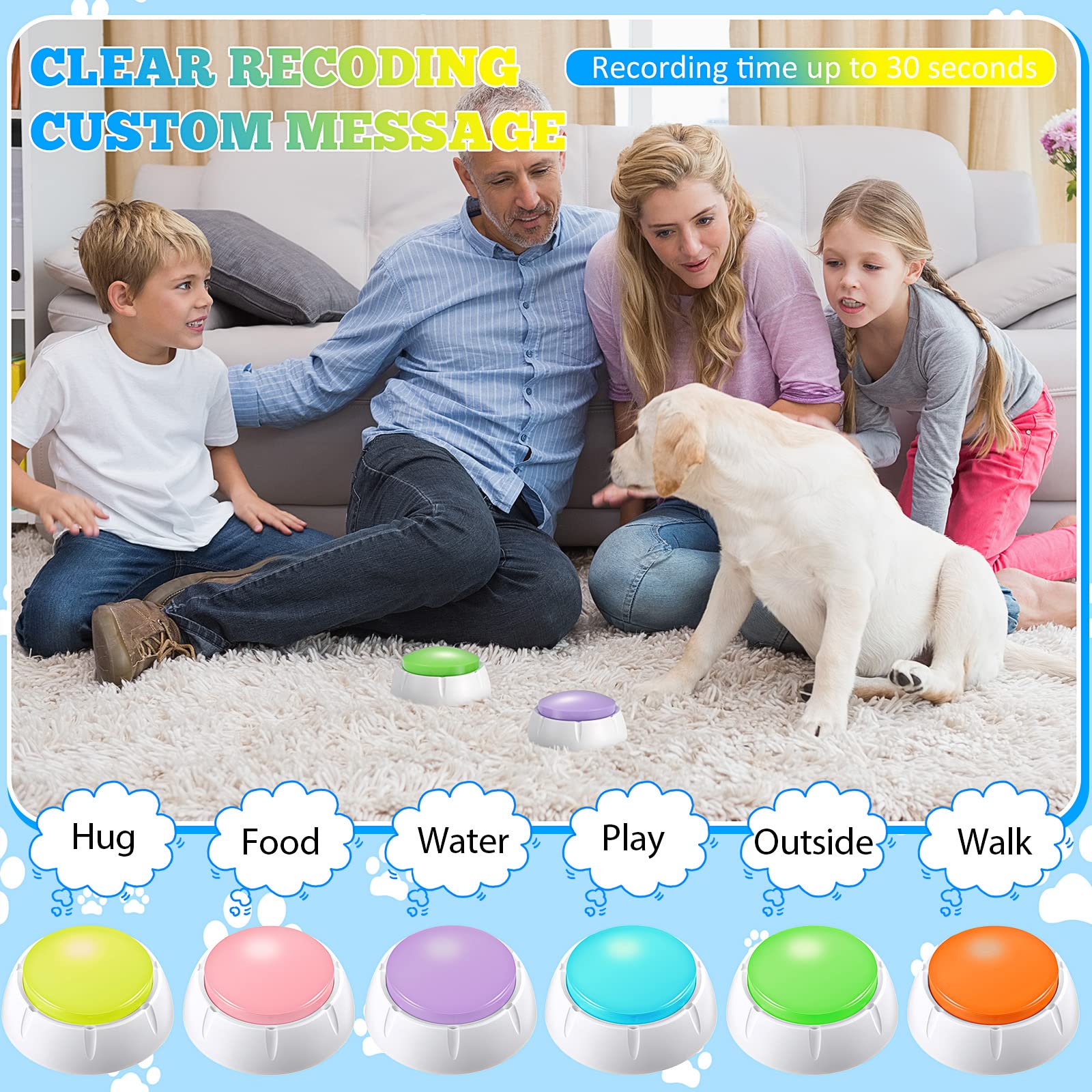 Chumia 12 Pcs Voice Recording Button, Dog Buttons For Communication 30 Second Record & Playback Pet Talking Training Buzzers Fun