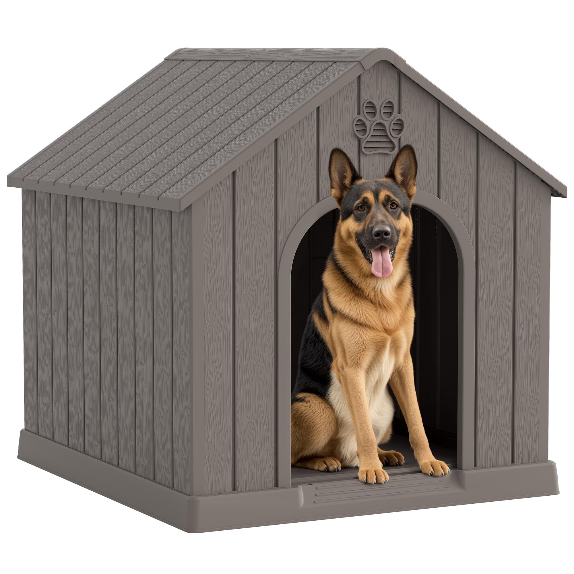 Fancyango Large Dog House Outdoor Indoor for Medium Large Dogs, Durable Plastic Waterproof Doghouse with Air Vents and Elevated 