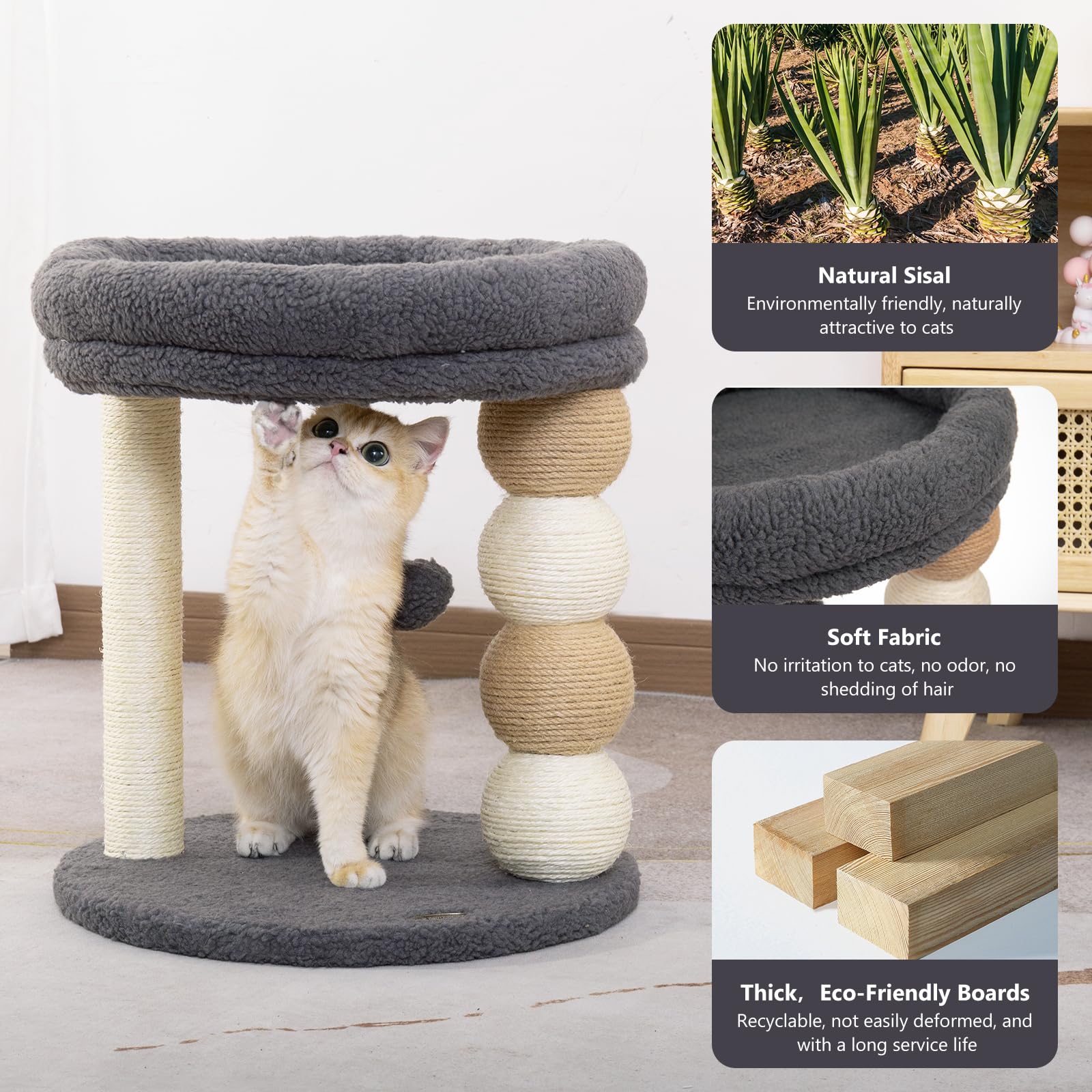 Pawpalace Small Cat Tree For Indoor Cats With Large Cozy Plush Top Perch, Natural Sisal Scratching Posts For Kittens And Cats