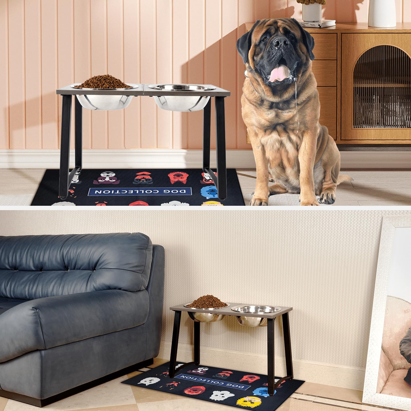 Adengl Elevated Dog Bowls For Large & X-Large Dogs, 16'' Tall Raised Stand With 2 Stainless Steel 3000Ml Bowls, Slow Feeder & Sp