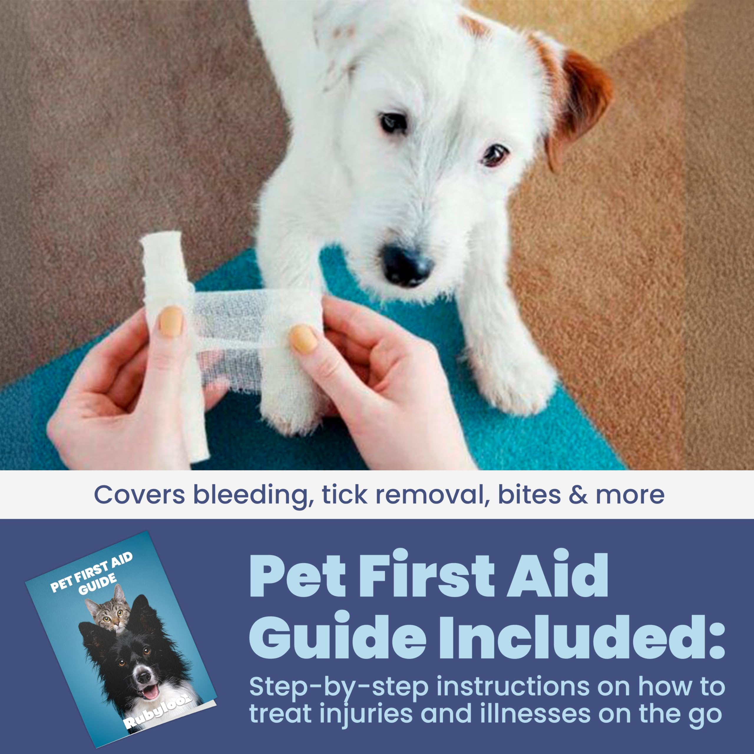 Dog First Aid Kit for Hiking & Travel - Vet Approved Emergency Supplies - Pet First Aid Kit Guide, Tick Remover, Thermal Blanket