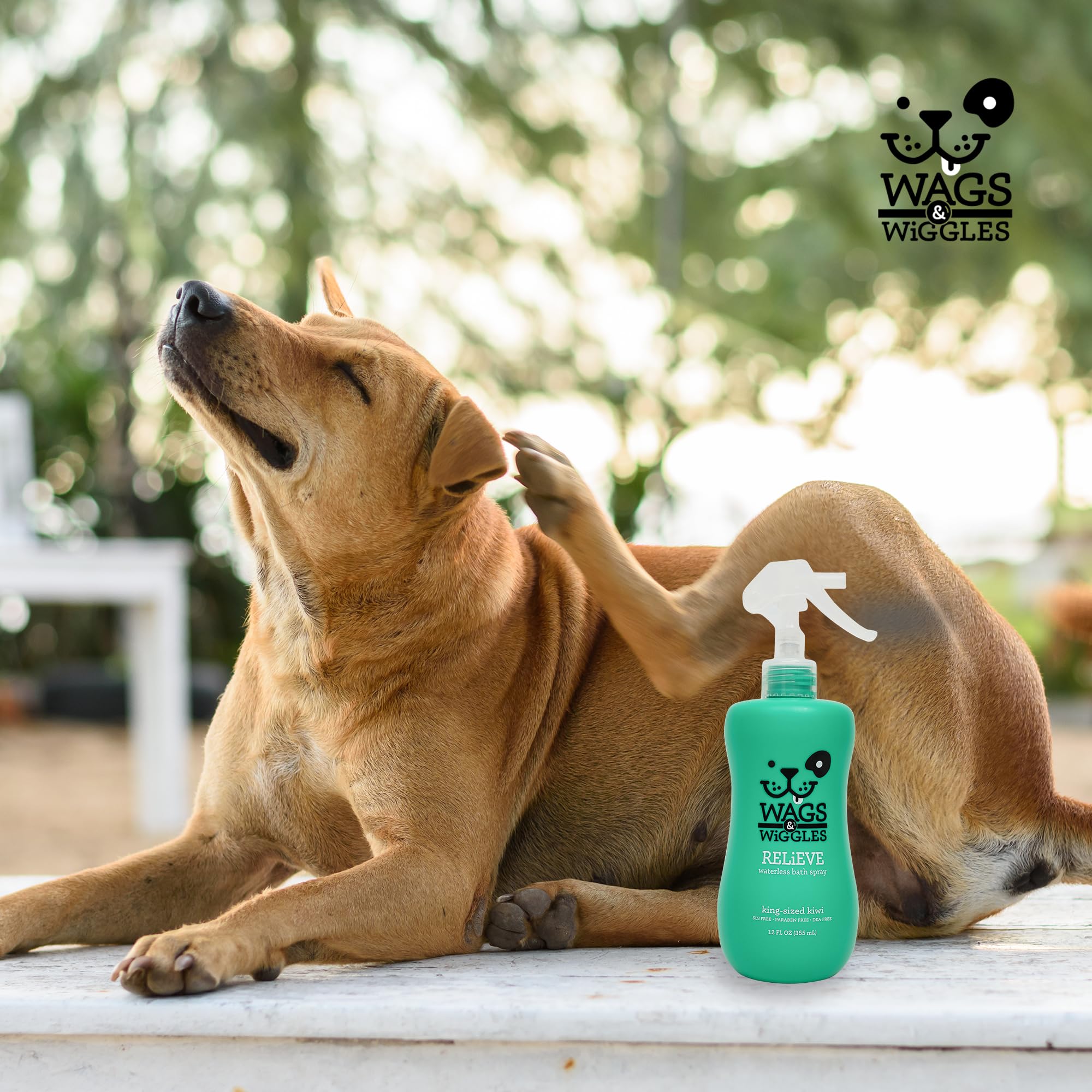 Wags & Wiggles Relieve Dog Anti-Itch Spray, Kiwi Scent - Waterless Dry Shampoo for Dogs With Dry, Itchy, Or Sensitive Skin - Fru