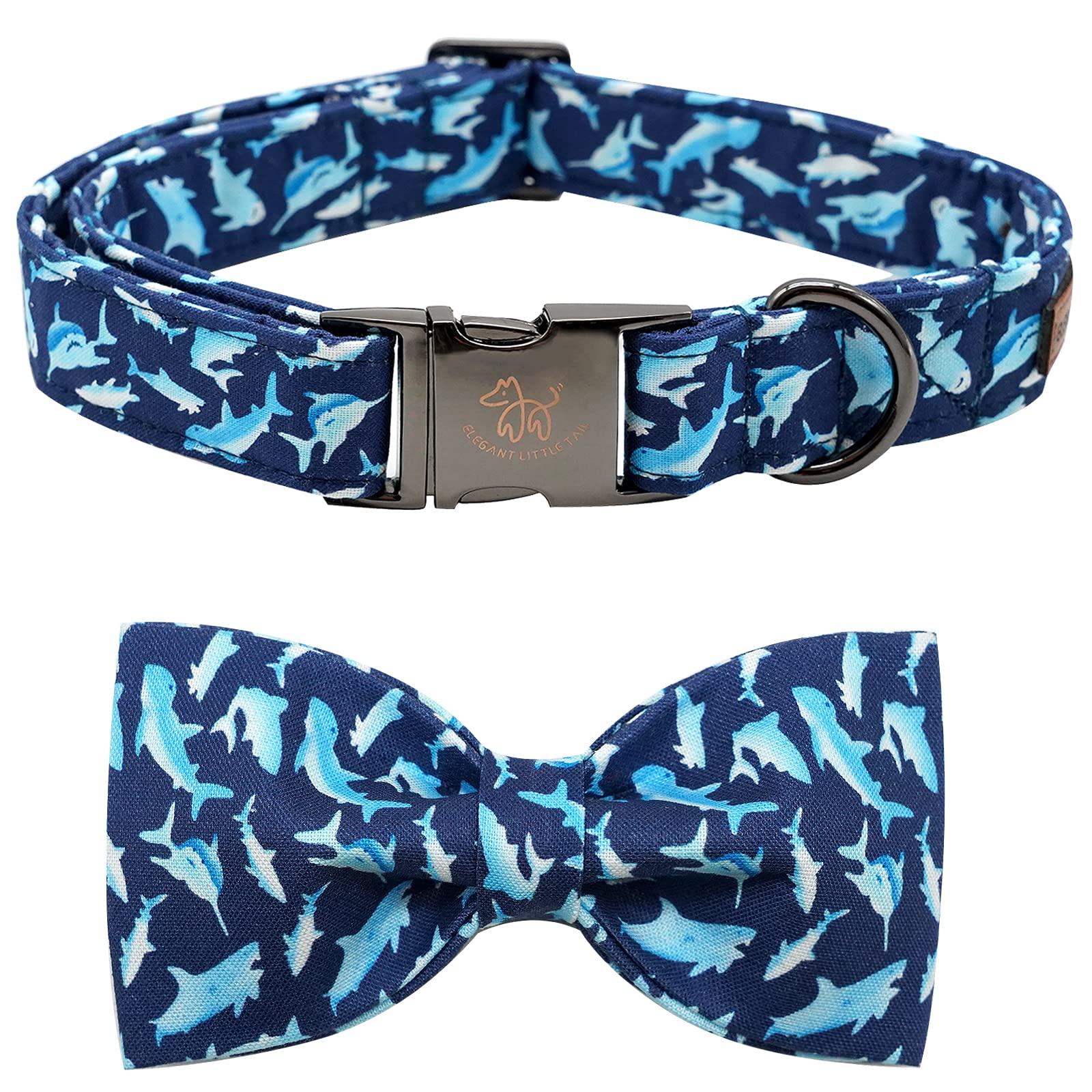 Elegant little tail Dog Collar with Bow, Shark Print Adjustable Dog Collar Cute Bowtie Dog Collar Boy Pet Collar for Small Dogs