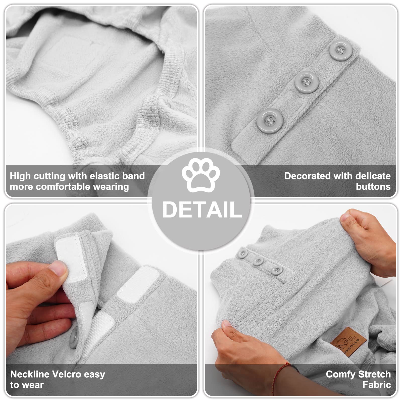 Cyeollo Dog Pajamas Fleece Dog Pjs Thermal Dog Onesie Stretchy Jumpsuit Warm Puppy Small Dog Pajamas Cat Apparel Color Grey