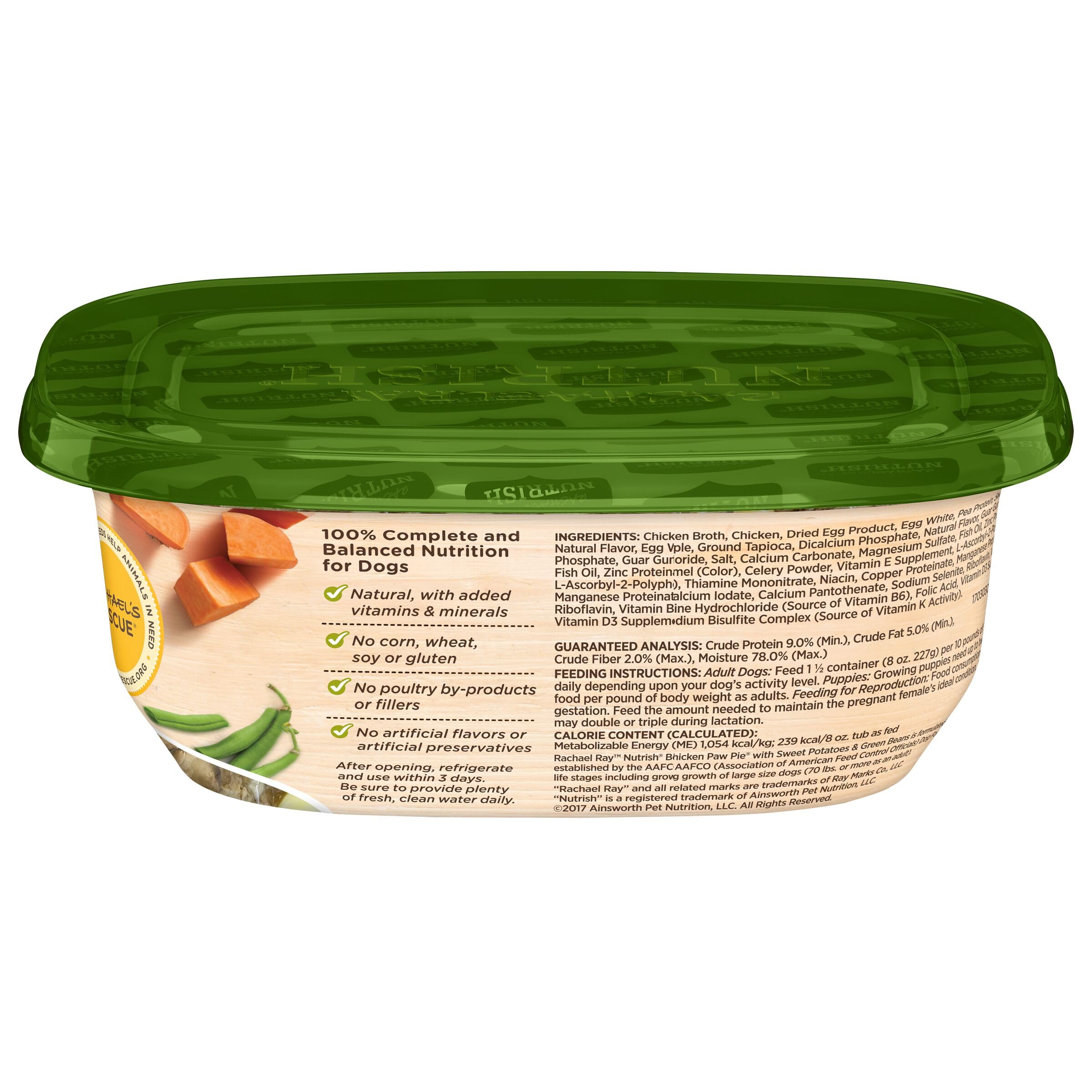 Nutrish Rachael Ray Premium Natural Wet Dog Food with Added Vitamins & Minerals, Chicken Paw Pie Recipe, 8 Ounce Tub (Pack of 8)