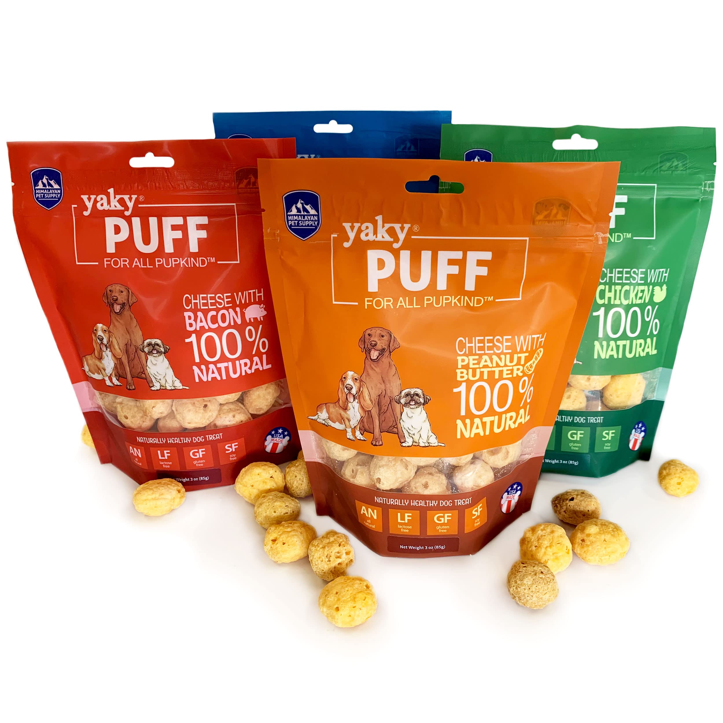| yakyPUFF Himalayan Cheese Treats | Lactose Free | Gluten Free | Grain Free | USA MADE | For All Breeds | Peanut Butter Flavor