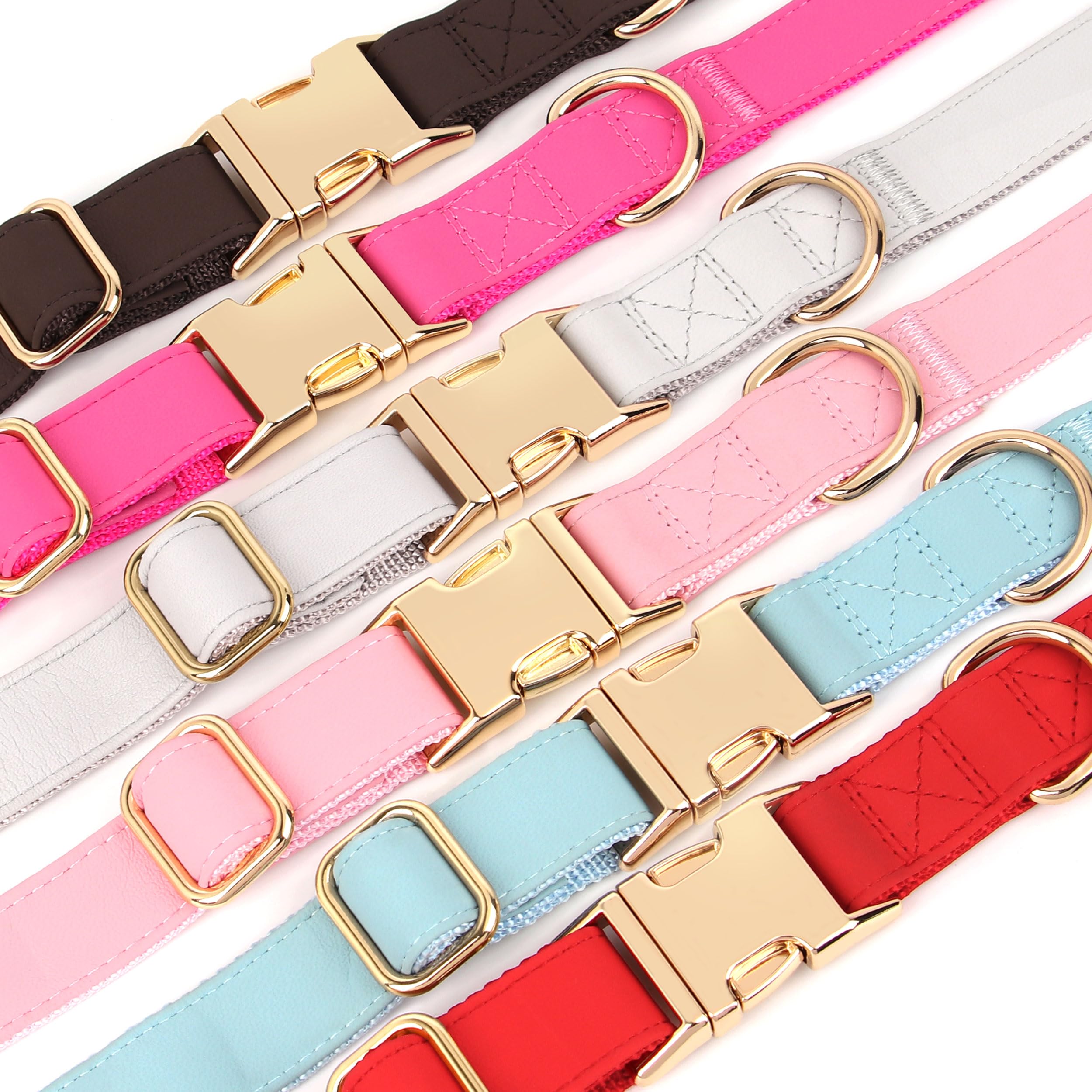 Pet Artist Charming Nylon Dog Collar With Leather Adjustable Soft Elegant Nylon Collars For Dogs Small Medium Large 4 Solid Color For Choosing Blue Red Brown Grey (Blue,Neck Fit 9-14'')