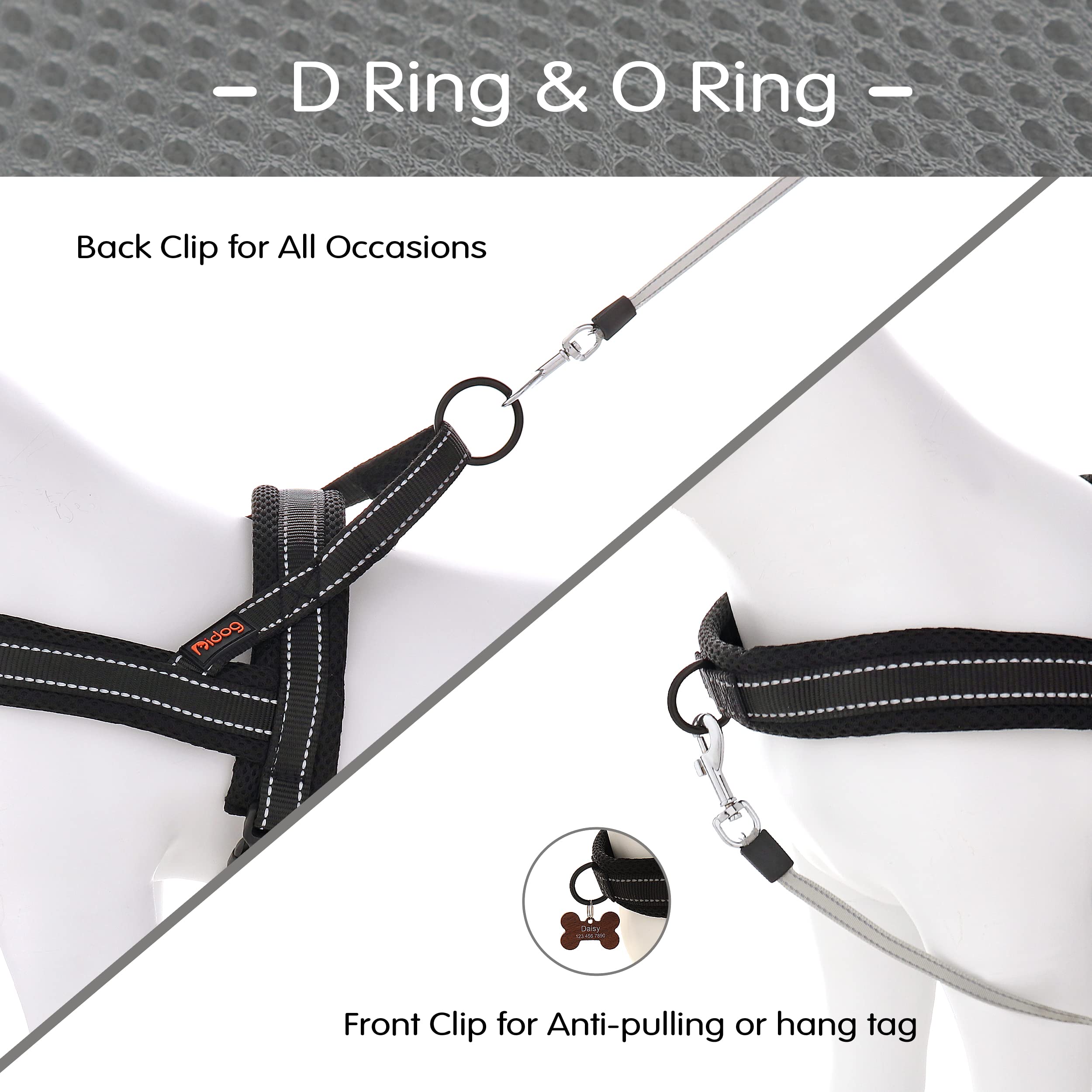 Didog Soft Mesh Padded Dog Vest Harness, Escape Proof / Quick Fit Reflective Dog Strap Harness,Easy For Walking Training (M:Chest 21-26', Mesh-Black)