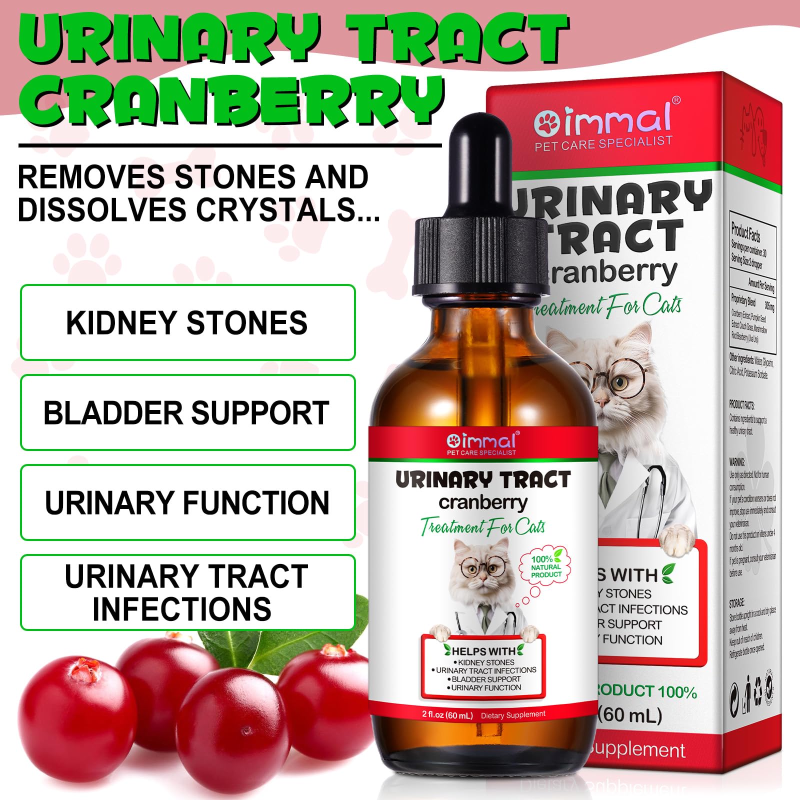 Urinary Tract for Cats, Natural Cat Urinary Tract Infection Treatment Drops Supports Bladder, Kidney Stone, Cat UTI, Cranberry K