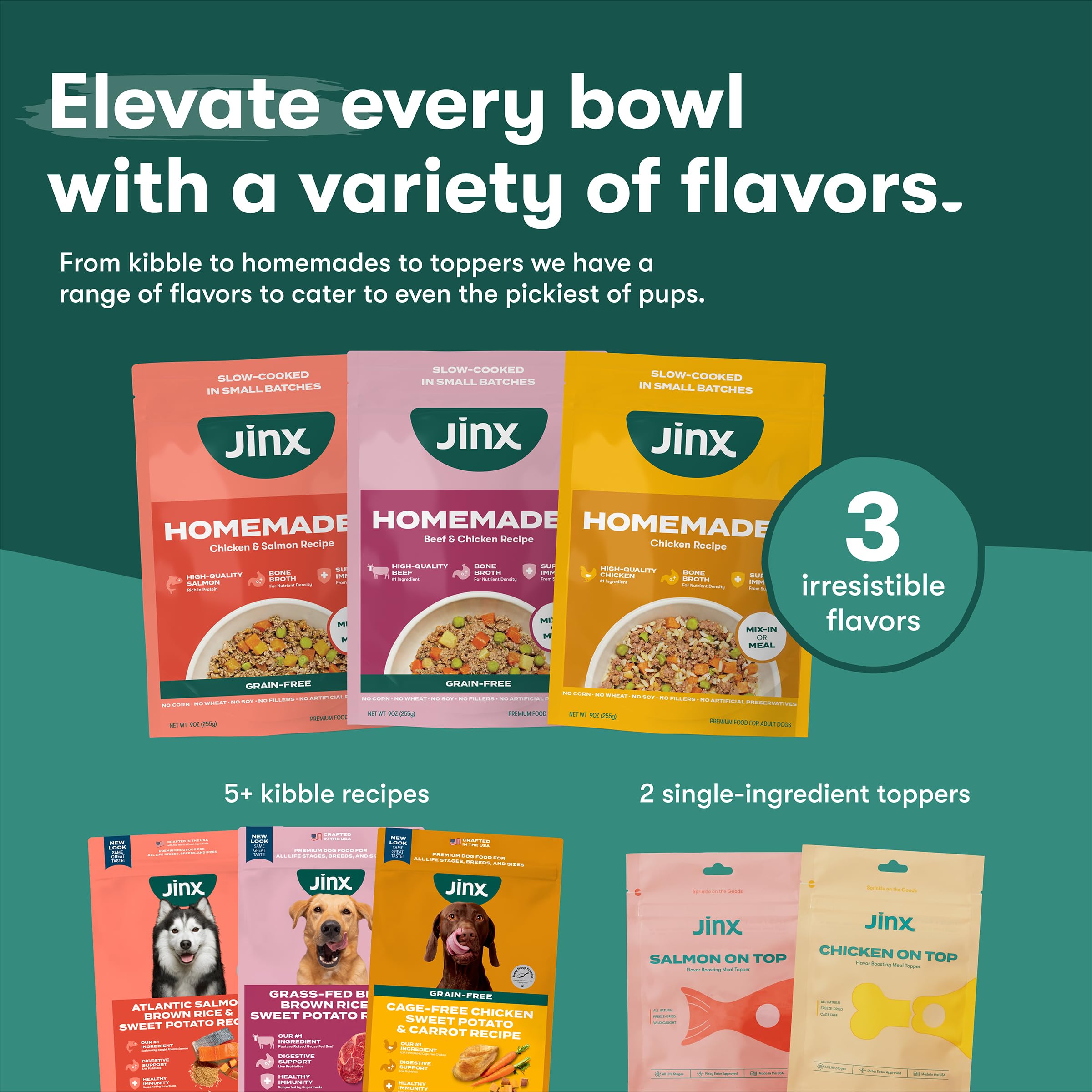 Jinx Salmon Grain Free Wet Dog Food Toppers, Meal or Mix with Dry Dog Food, Made with Real Salmon & Chicken, Bone Broth, No Fill
