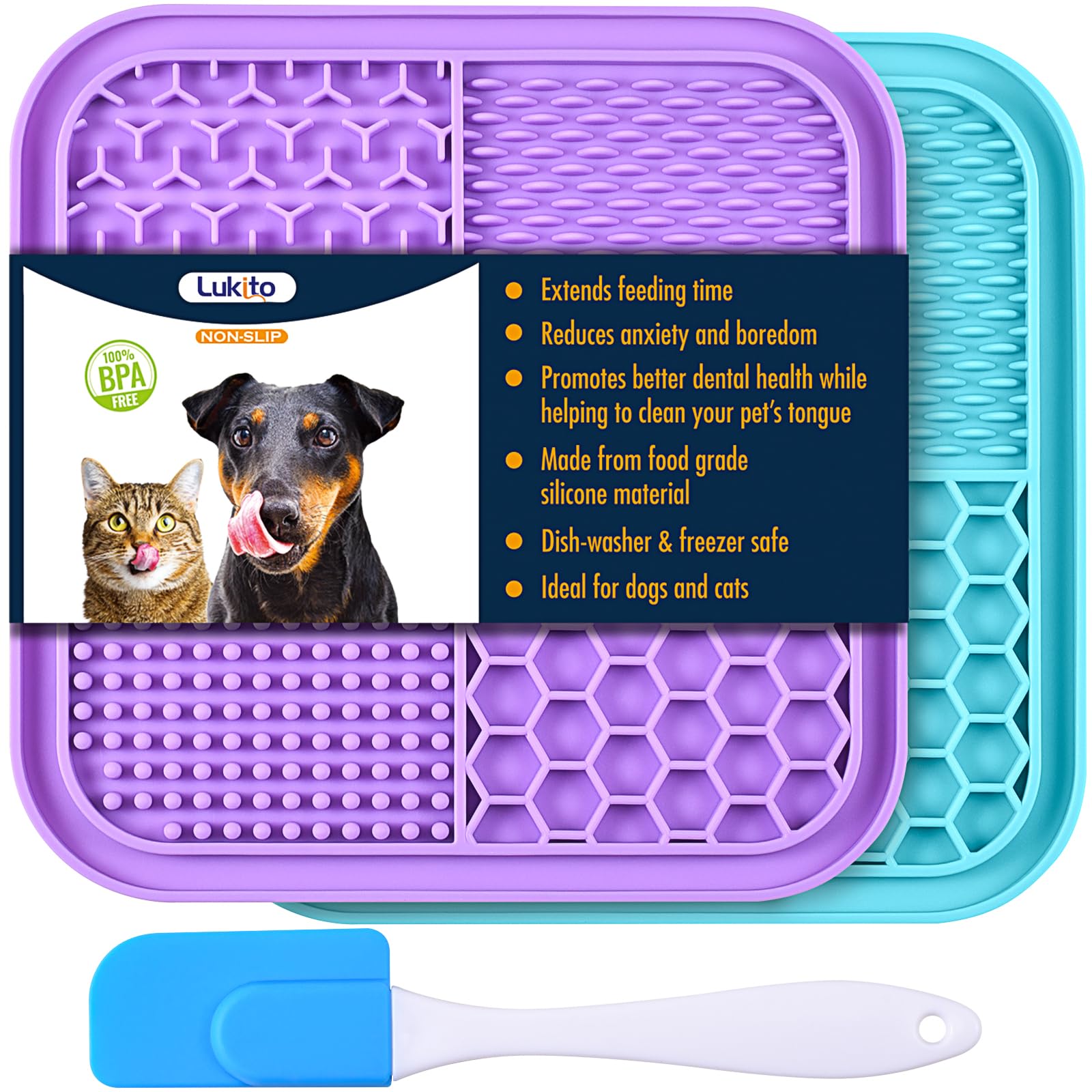 2PCS Licking Mat for Dogs with Suction Cups, Premium Lick Pad for Anxiety Relief, Slow Feeder Dog Bowls, Perfect for Bathing, Gr