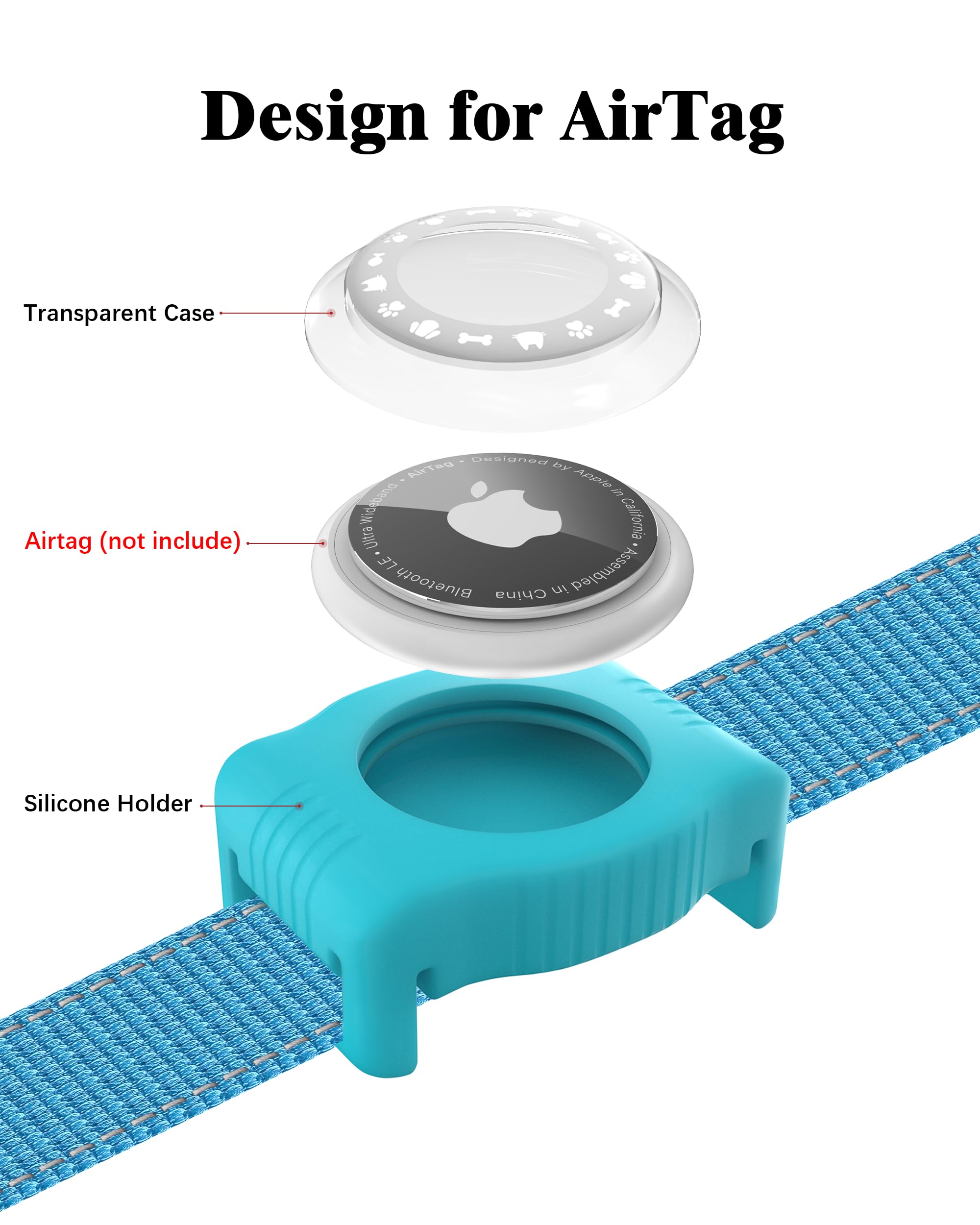 Whoseid Reflective Dog Collar With Airtag Holder,Adjustable Dog Collar With Neoprene Padded & Anti-Lost Qr Code Buckle (Blue, La