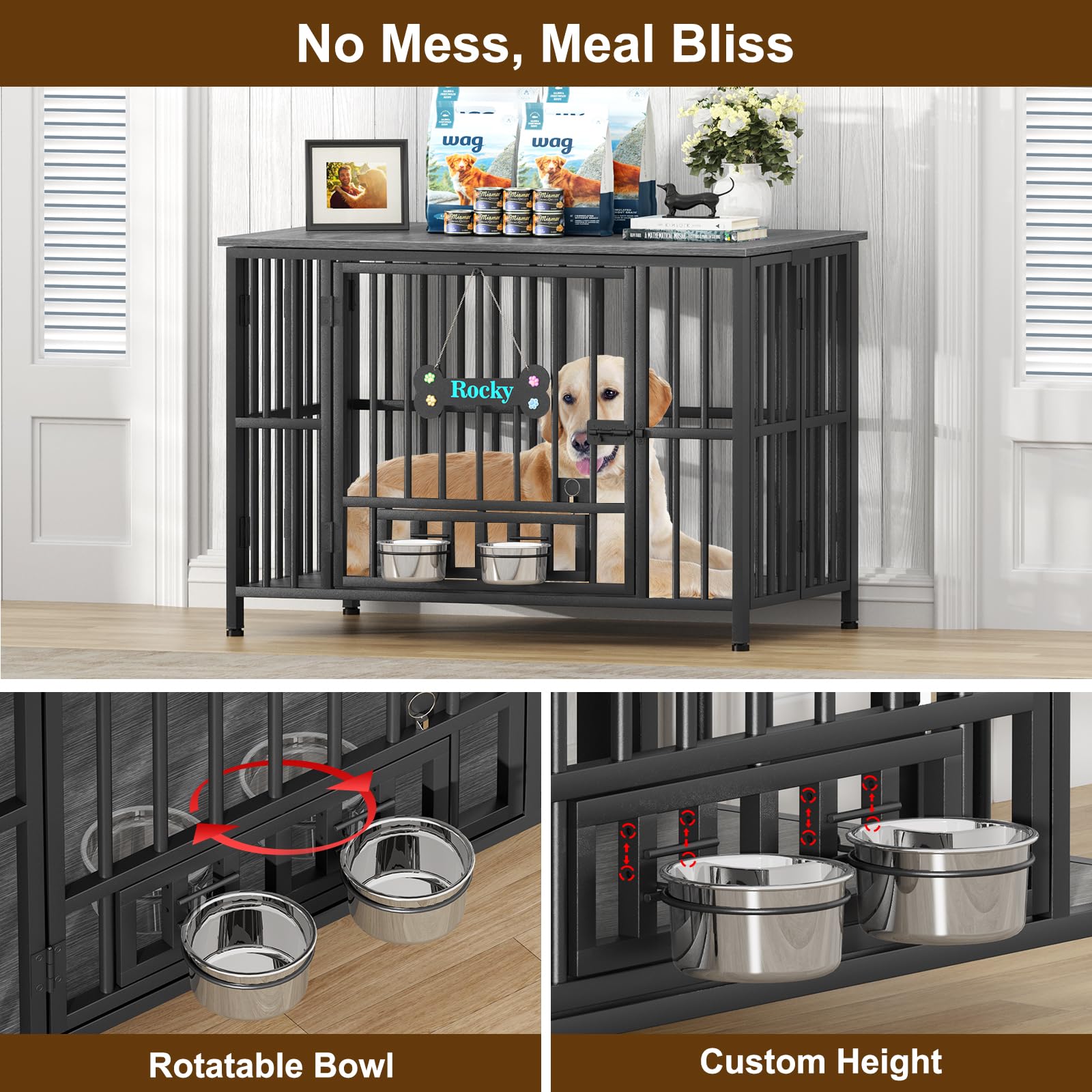 Easycom 41 Dog Crate Furniture Foldable, No Assembly Decorative Dog Kennel Indoor, Dog Crates for Large Dogs(40-65 lb), Wooden D