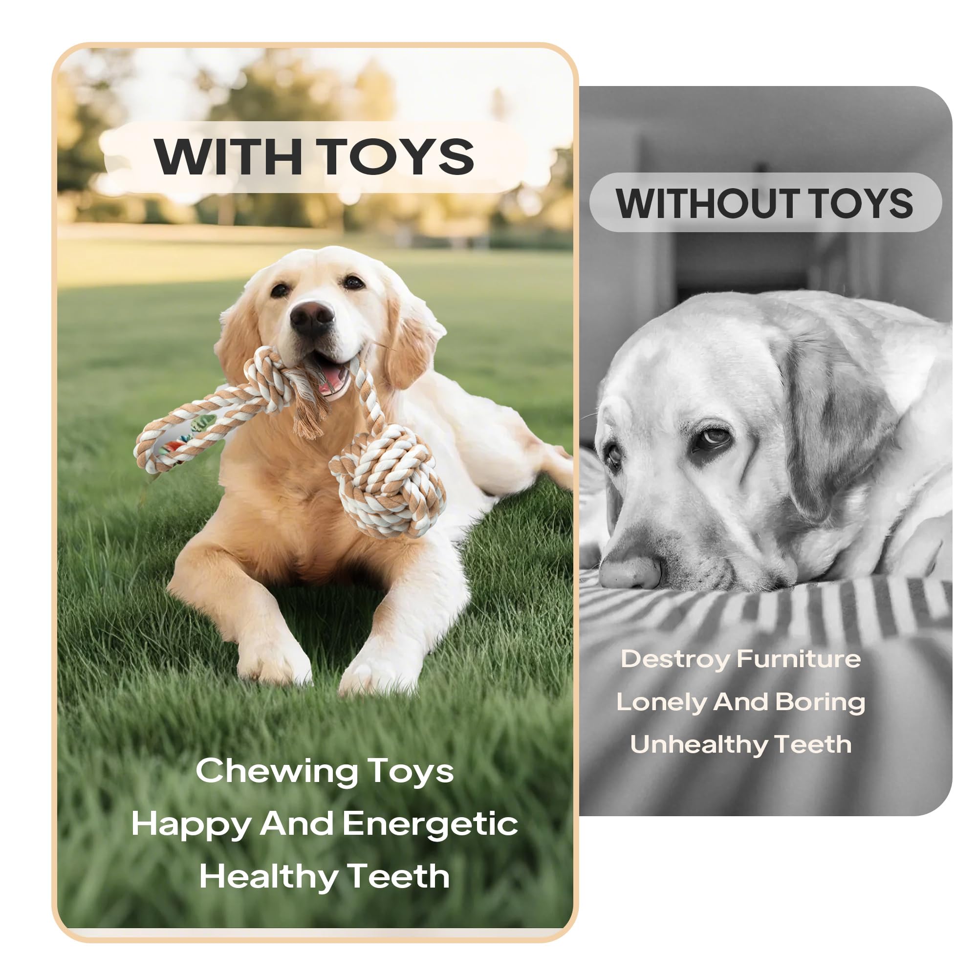 Petifine Dog Rope Toys For Large Medium Dogs, 4 Pack Tough Chew Toys For Aggressive Chewers, Interactive Rope Ball Natural Cotto