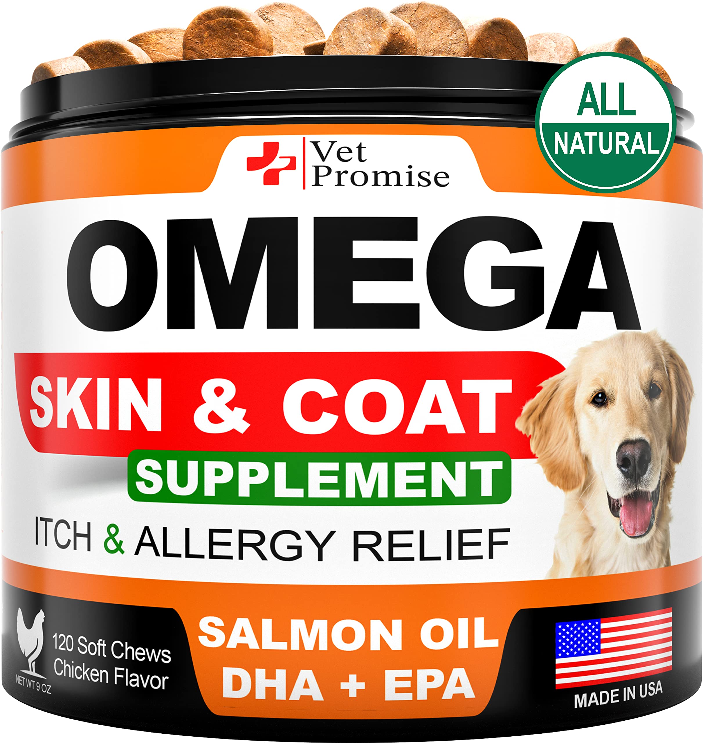 Omega 3 for Dogs - Skin and Coat Supplement - Fish Oil for Dogs Chews - Allergy and Itch Relief - Anti Shedding Supplement - Dry
