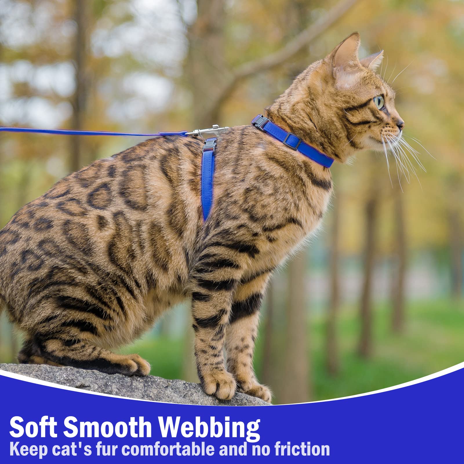 Pupteck Adjustable Cat Harness And Leash Set Escape Proof Kitten Strap Collar For Walking Travel, Blue