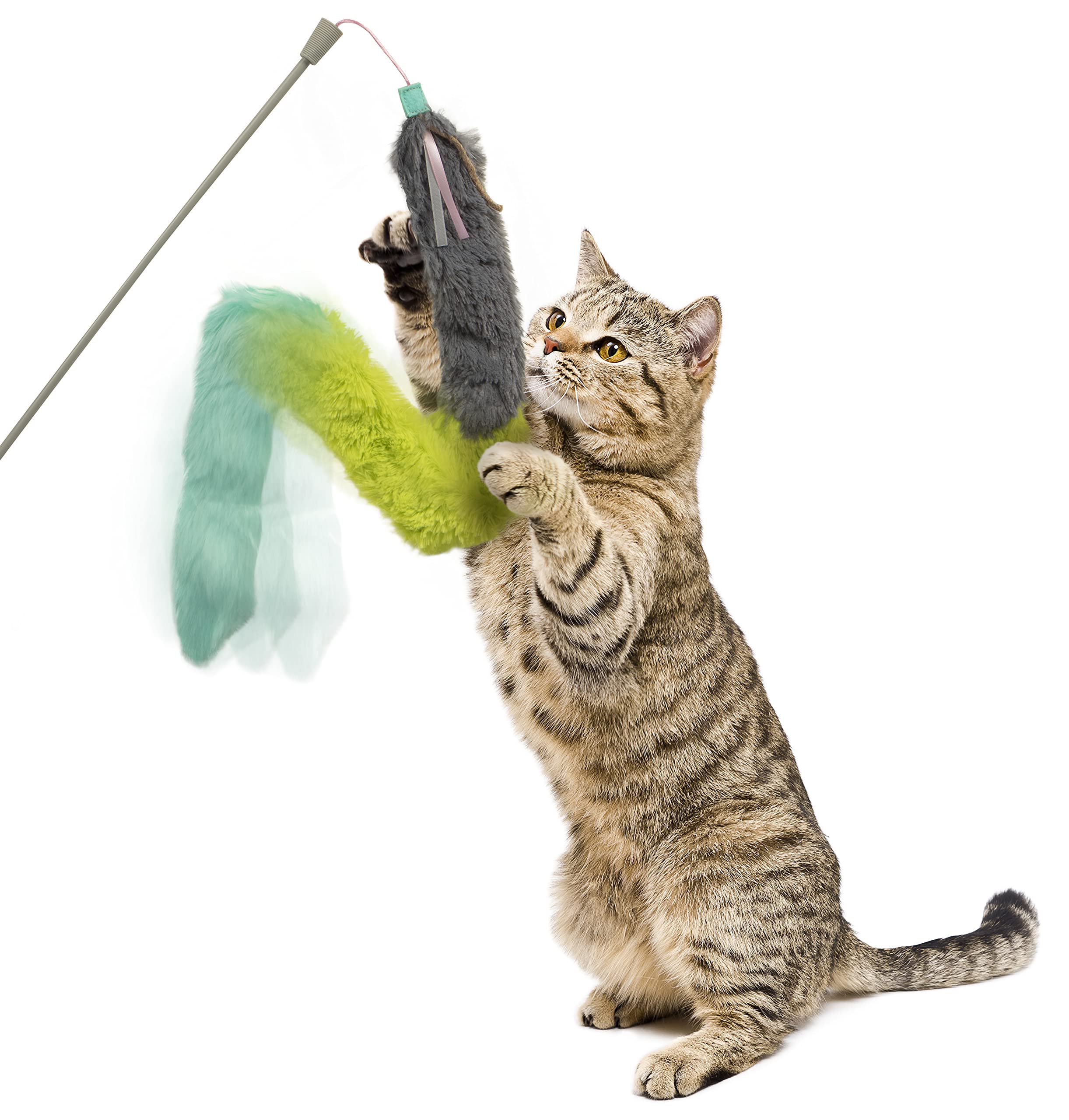 Smartykat Crazy Catch 3-Part Breakaway Wand Cat Toy - Green/Yellow/Gray, One Size
