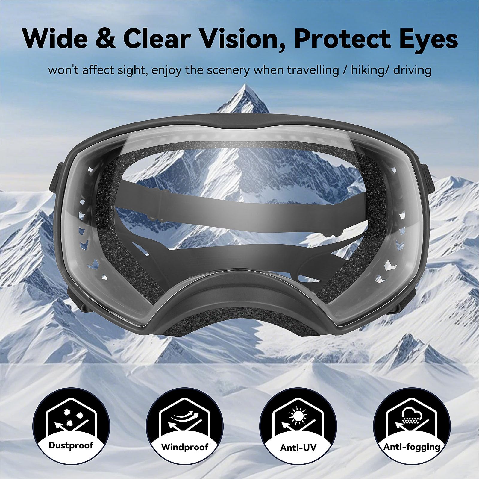 Billionchains Dog Sunglasses Uv Protection Clear Dog Goggles Windproof Glasses With Elastic Straps For Medium-Large Breed, Black