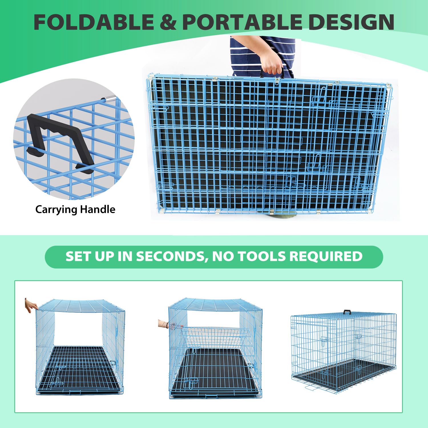 BestPet | Dog Crate | 18 | Blue | Foldable Metal Kennel with Single Doors, Secure Slide-Bolt Latches, Leakproof Tray | Portable