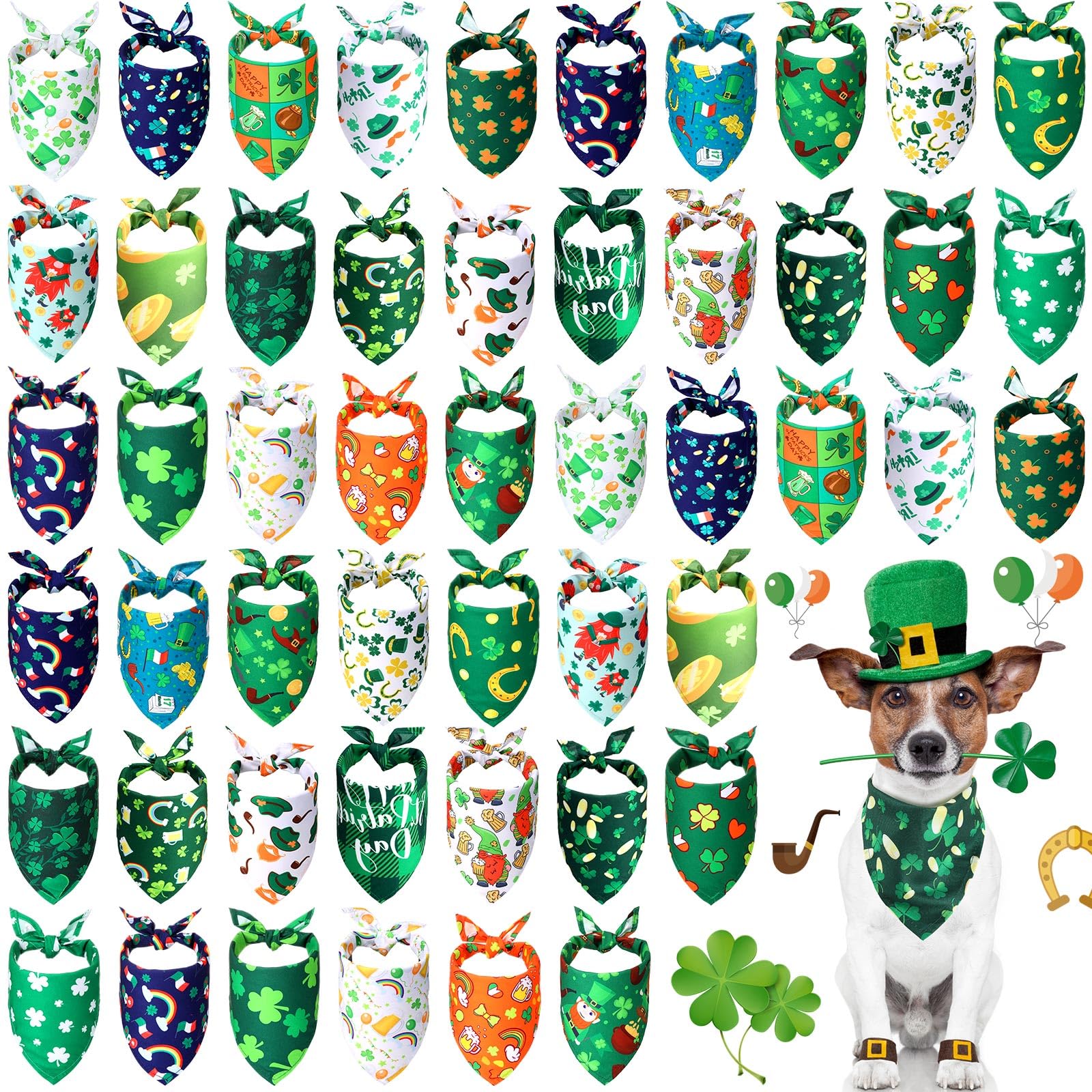 Sanwuta 50 Pieces St. Particks Dog Bandanas Bulk Bibs Triangle Dog Bandanas With Clover Patterns For St. Particks Pet Costume De