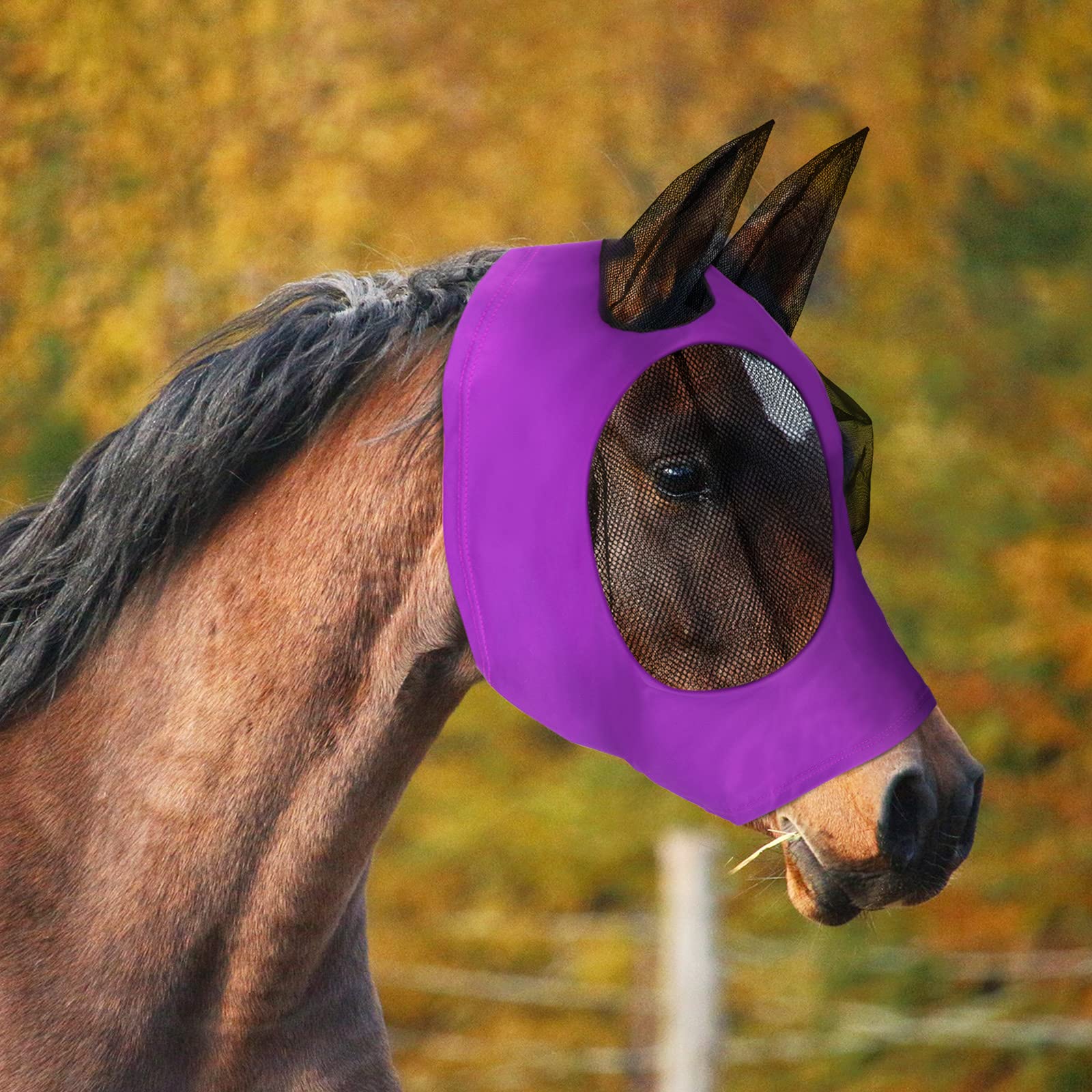 Weewooday 3 Pcs Horse Fly Masks for Horses Fly Masks with Ears Smooth and Elasticity Fly Mask with UV Protection (M,Purple,Pink,