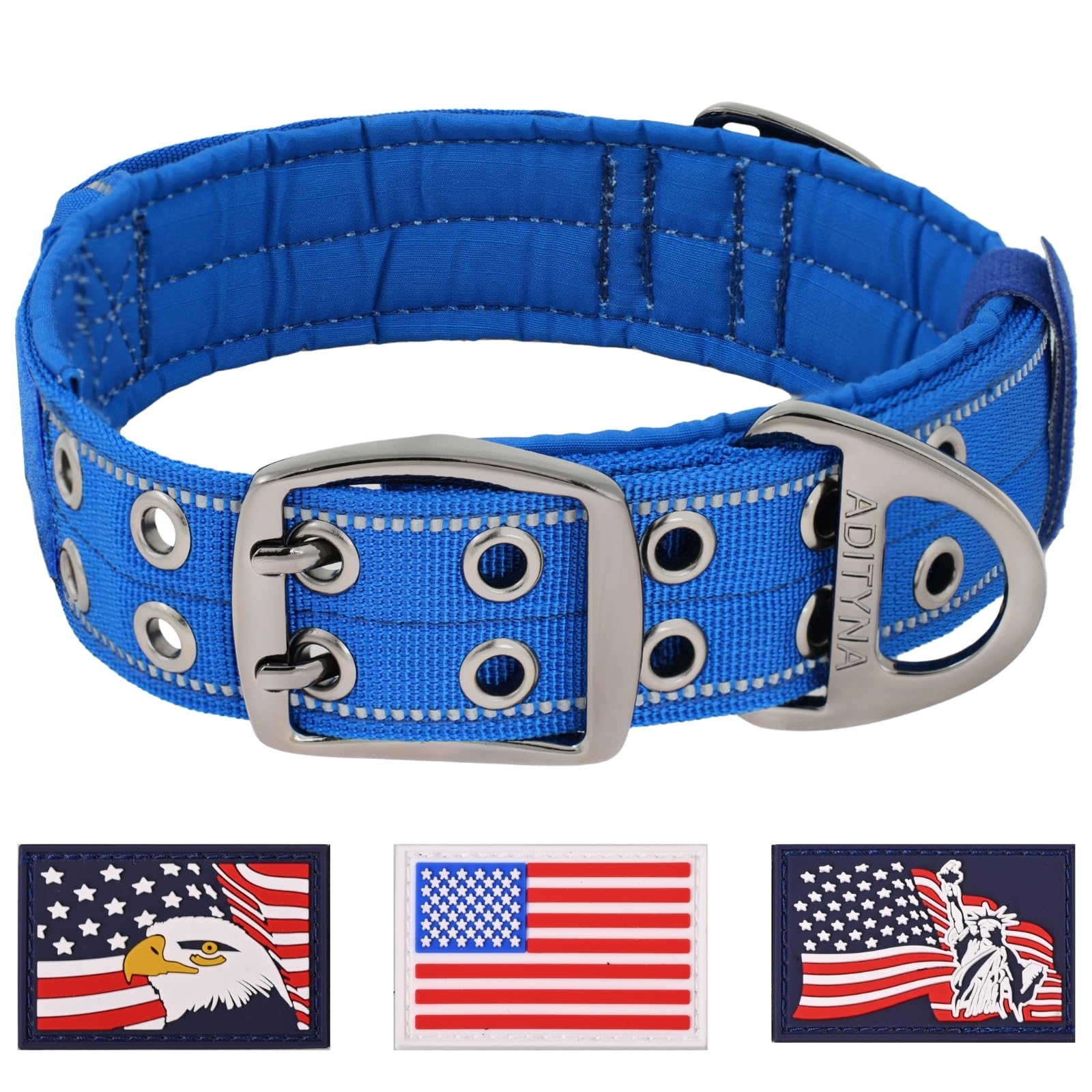 Adityna Heavy Duty Dog Collar For Extra-Large Dogs - Reflective Blue Purple Collar With Handle For Training, And Walking - Wide,