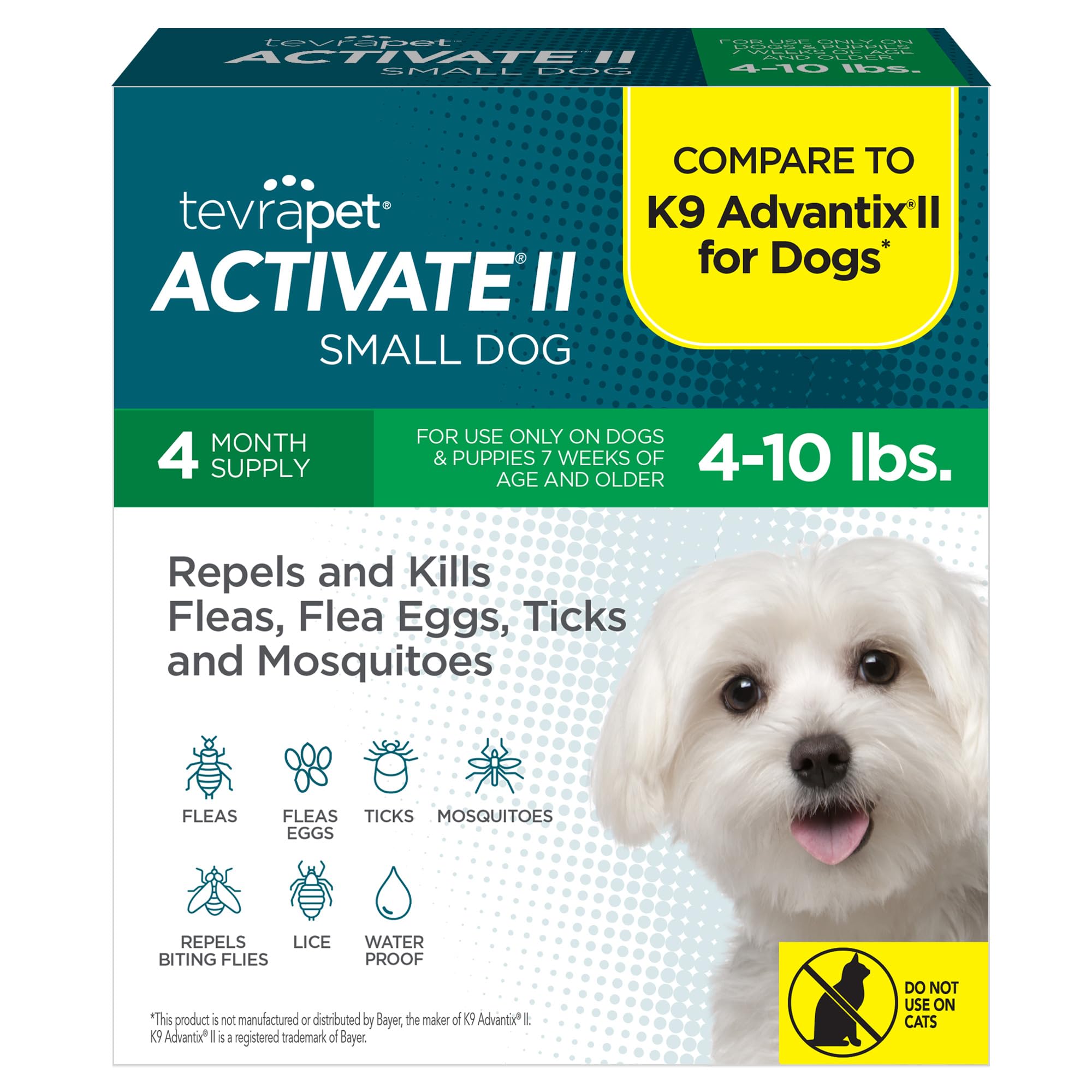 Activate II Flea and Tick Prevention for Dogs  4 Count  Small Dogs 4-10 lbs  Topical Drops  4 Months Flea Treatment